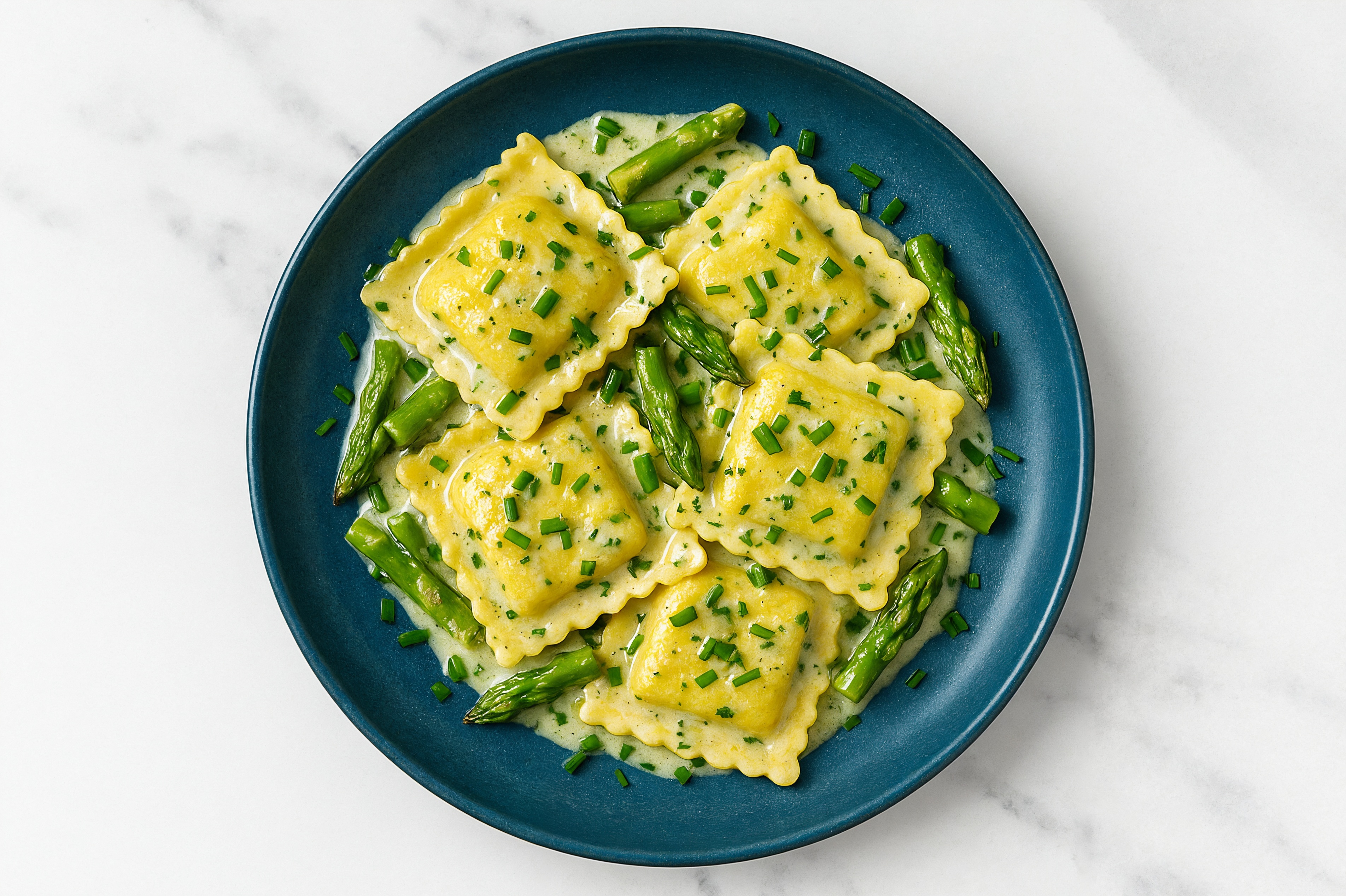 Creamy Herb White Sauce Lemon Asparagus Ricotta Ravioli