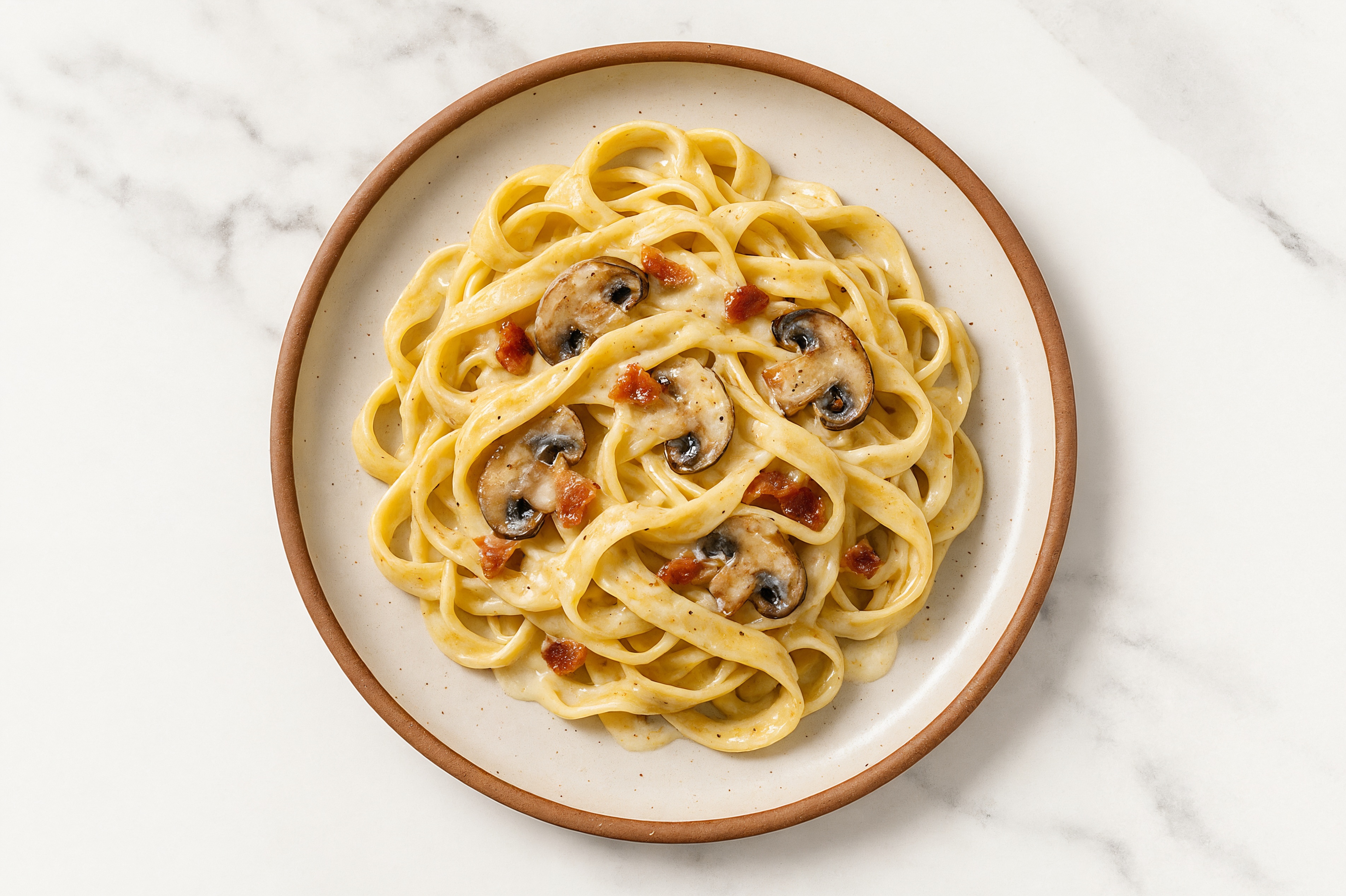 Creamy Maple Bacon + Mushroom Tagliatelle with Classic Alfredo