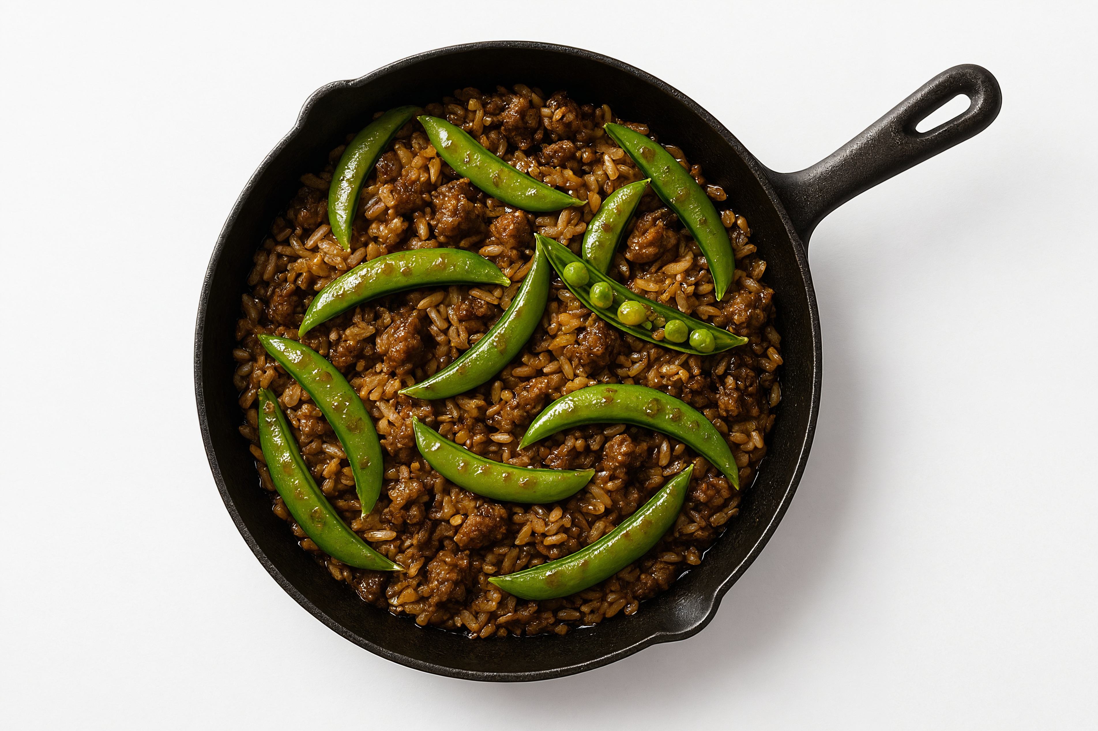 Herby Teriyaki Pea Snap + Ground Beef Patties Stir-Fry