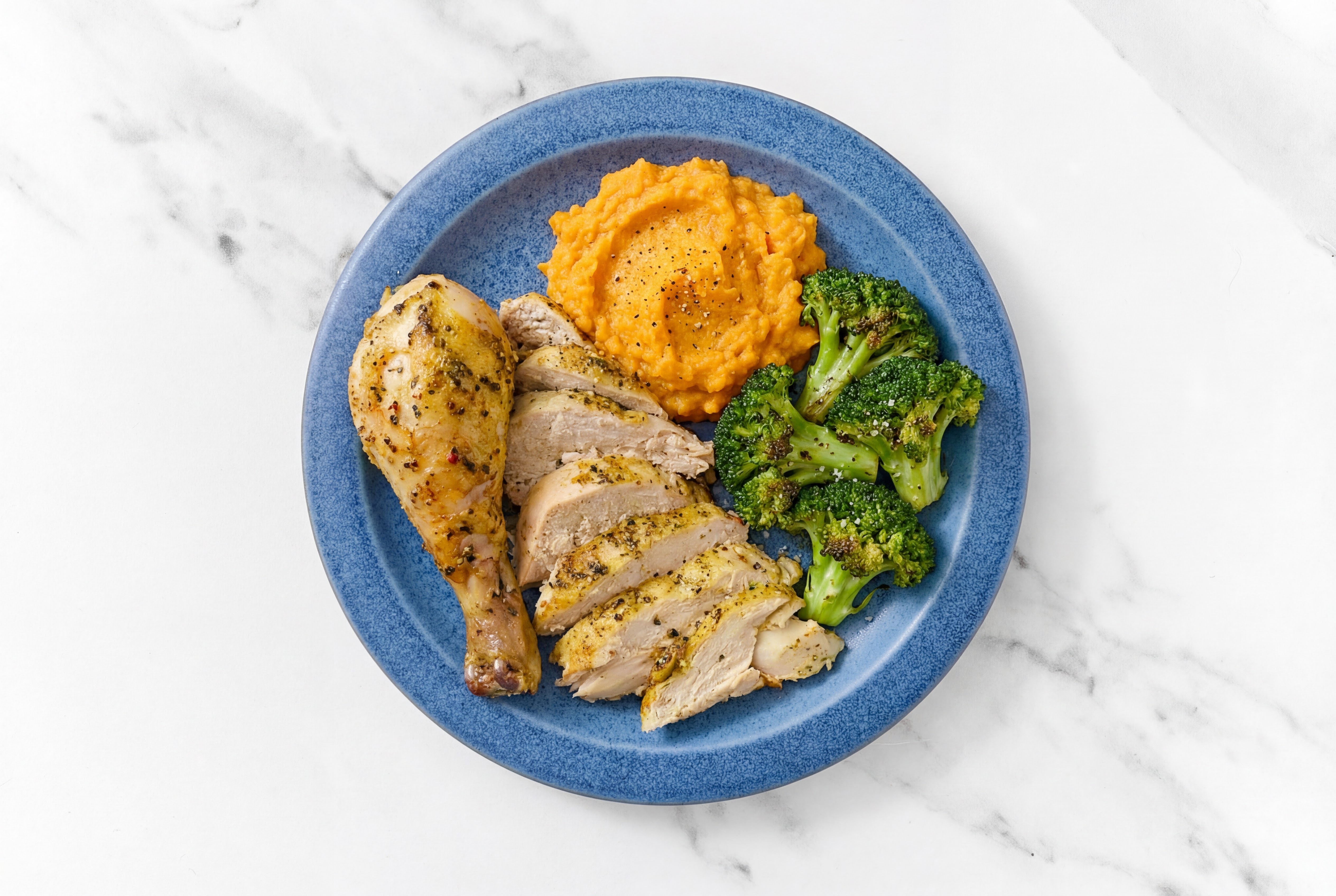 Lemony Chicken + Sweet Potato Mash with Broccoli Bunches