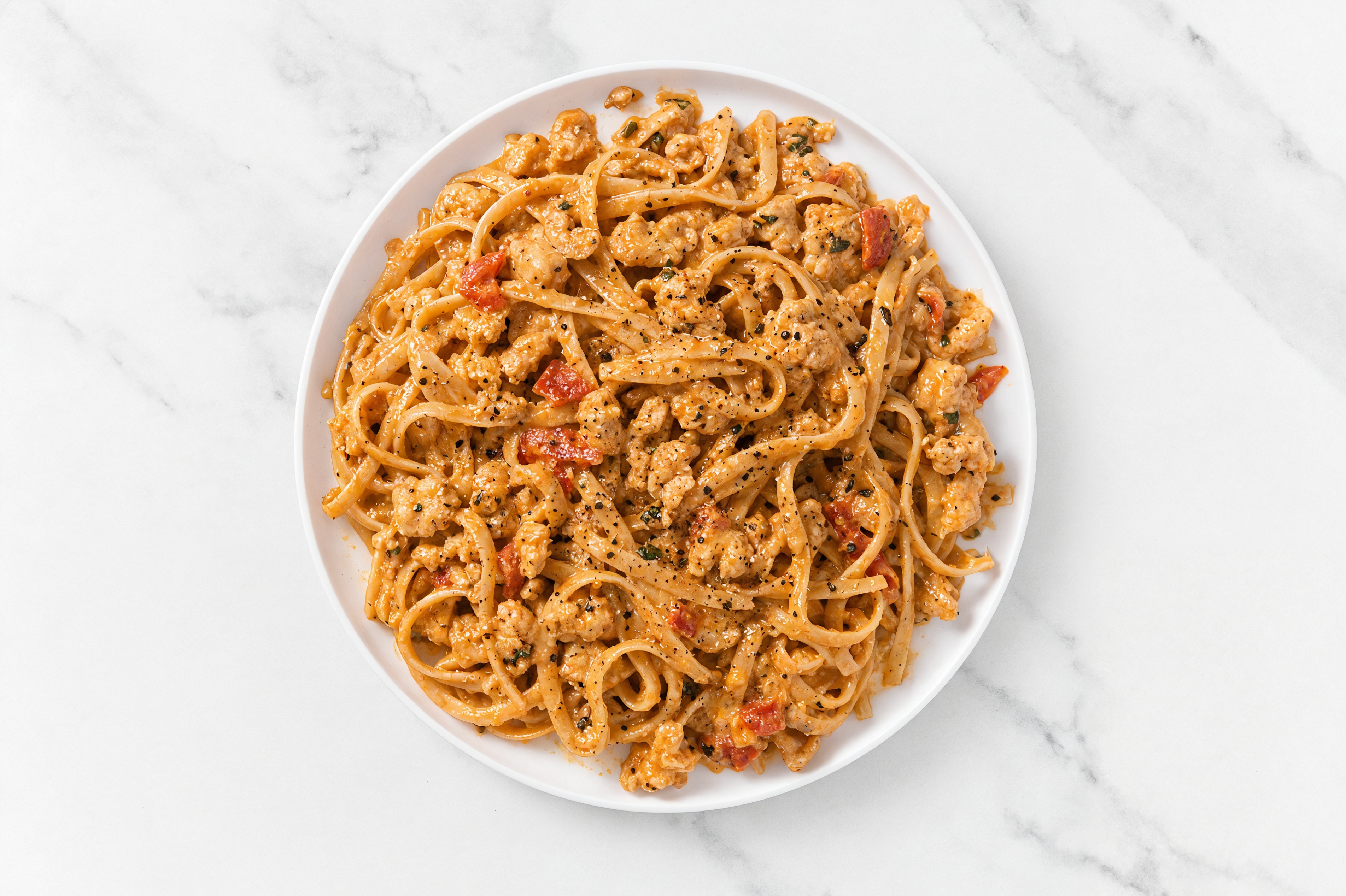 Tomato Basil Chicken Pasta alla Vodka with Cauliflower Linguine