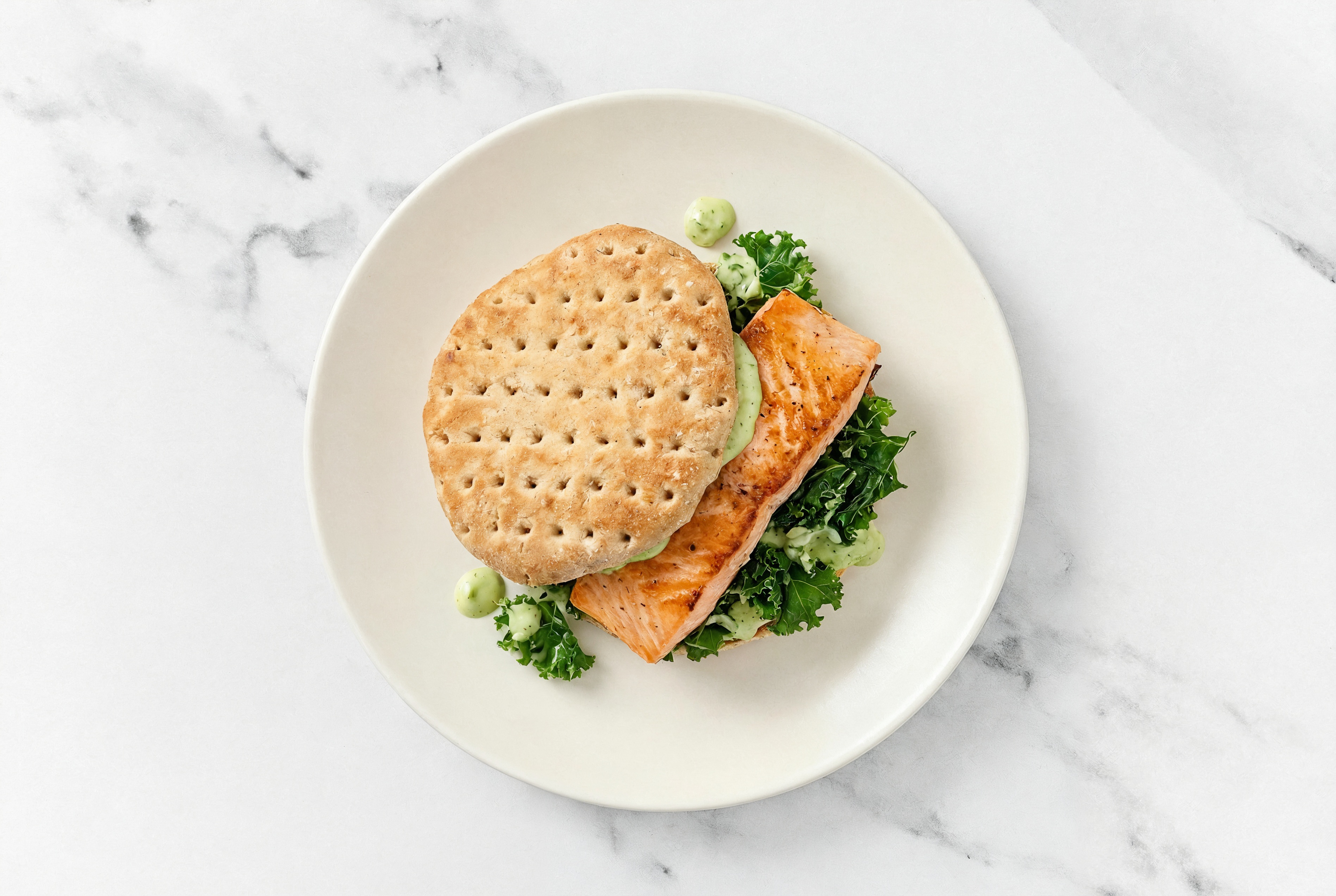 Green Goddess Salmon Sandwich on Multigrain with Kale