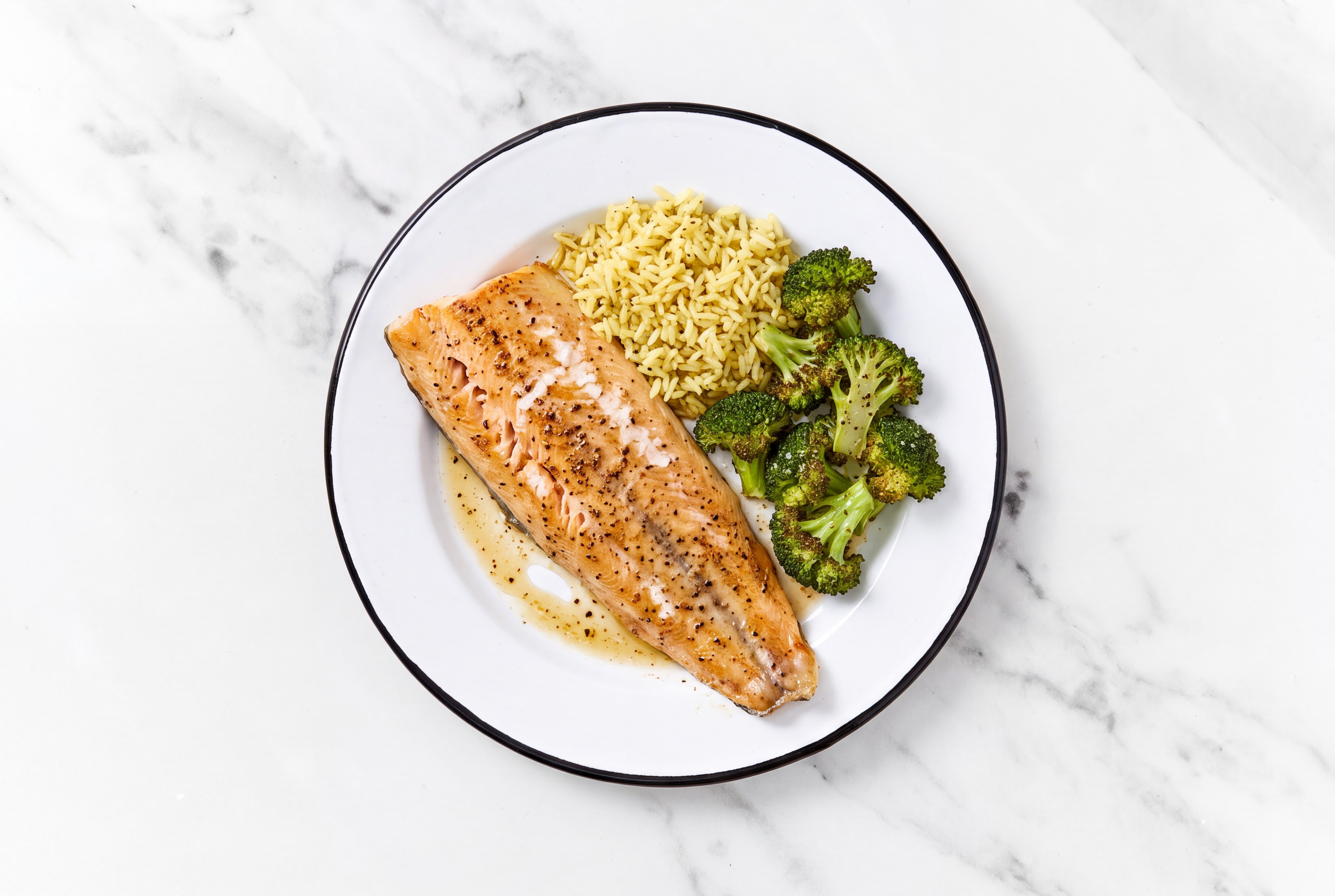 Garlic Oven Roasted Steelhead Trout with Broccoli with Seasoned Jasmine Rice