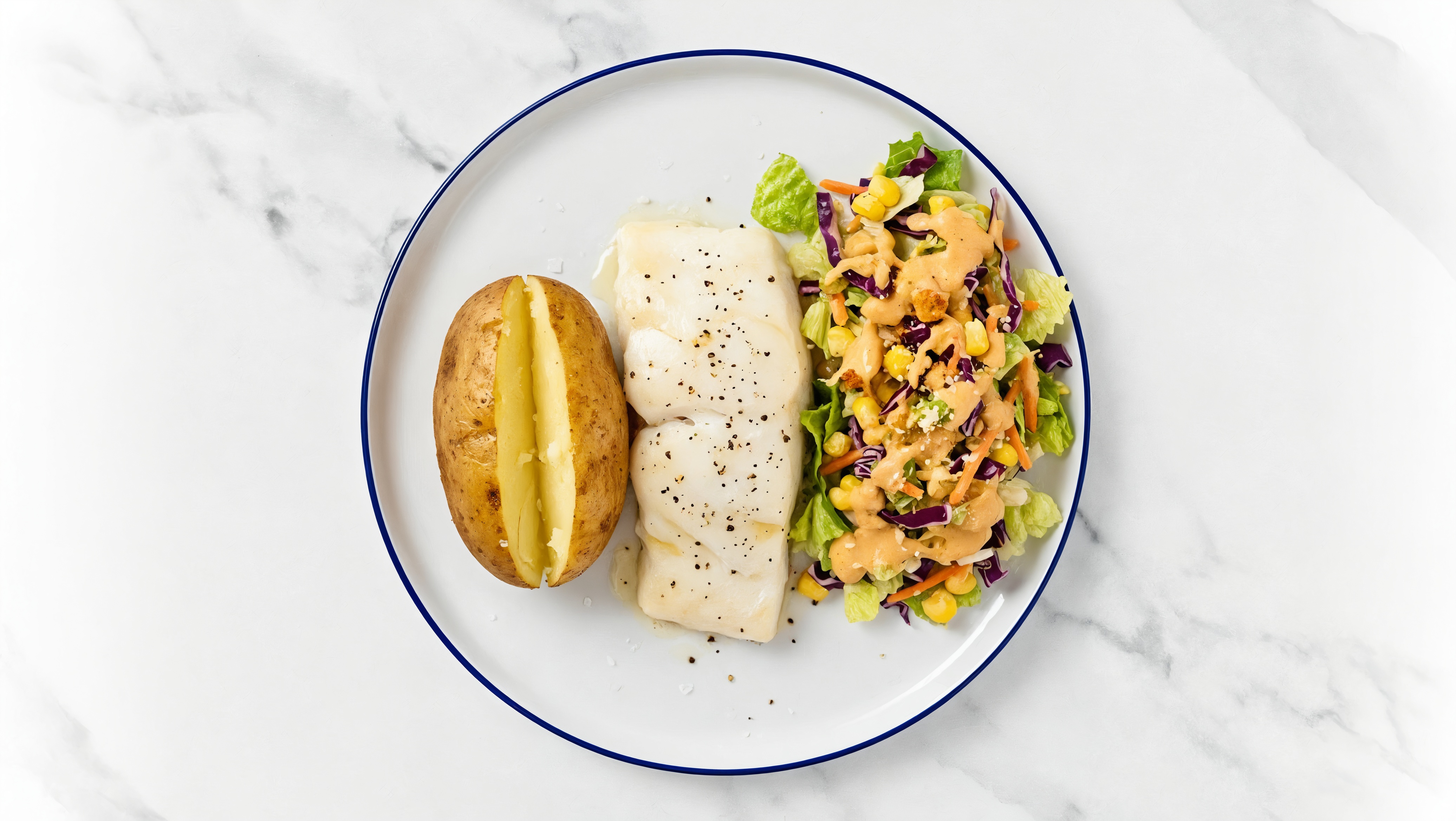 Oven Roasted Halibut + Street Corn Chopped Salad