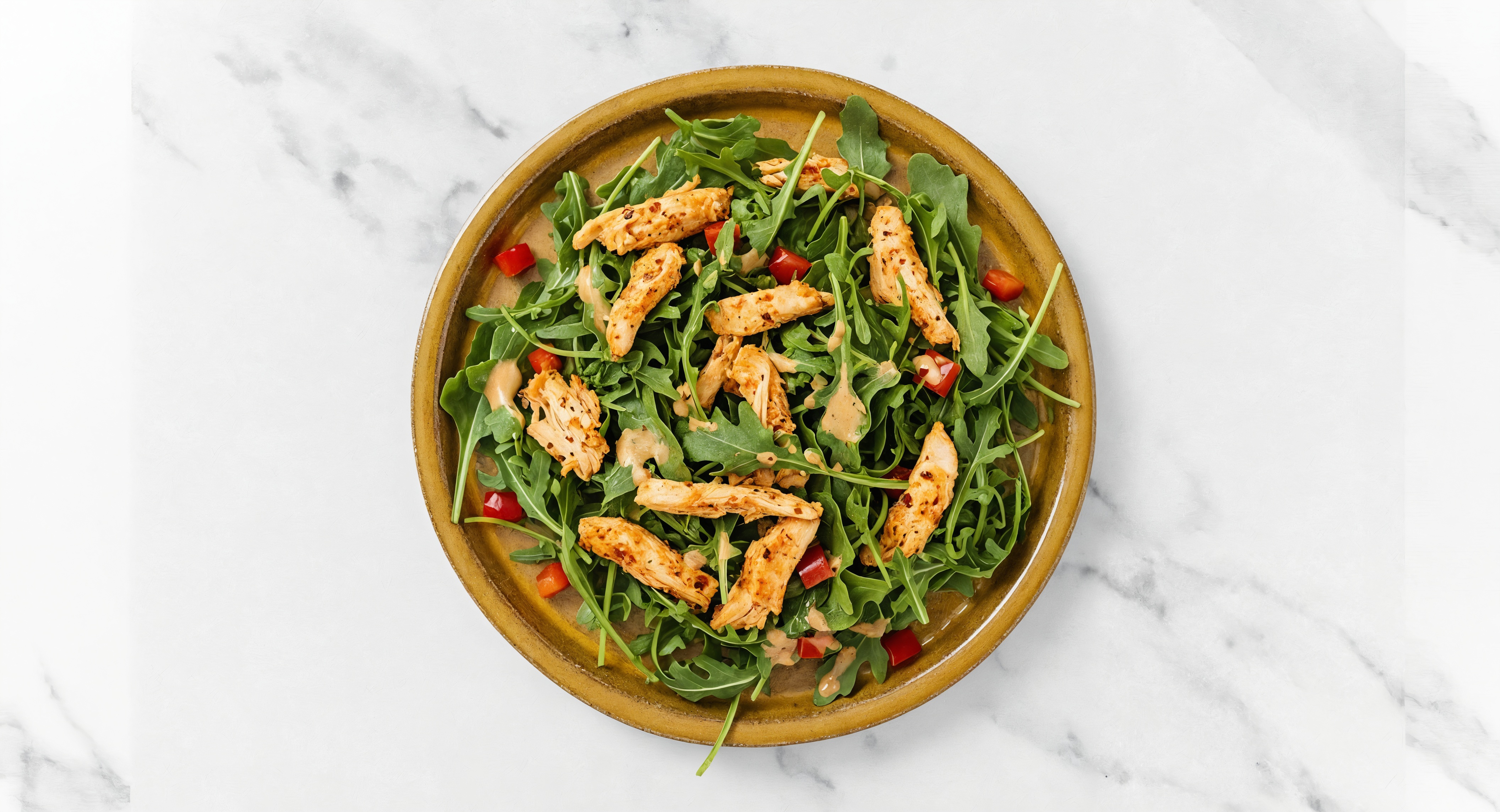 Chile Chicken + Buffalo Ranch Arugula Salad with Red Bell Pepper
