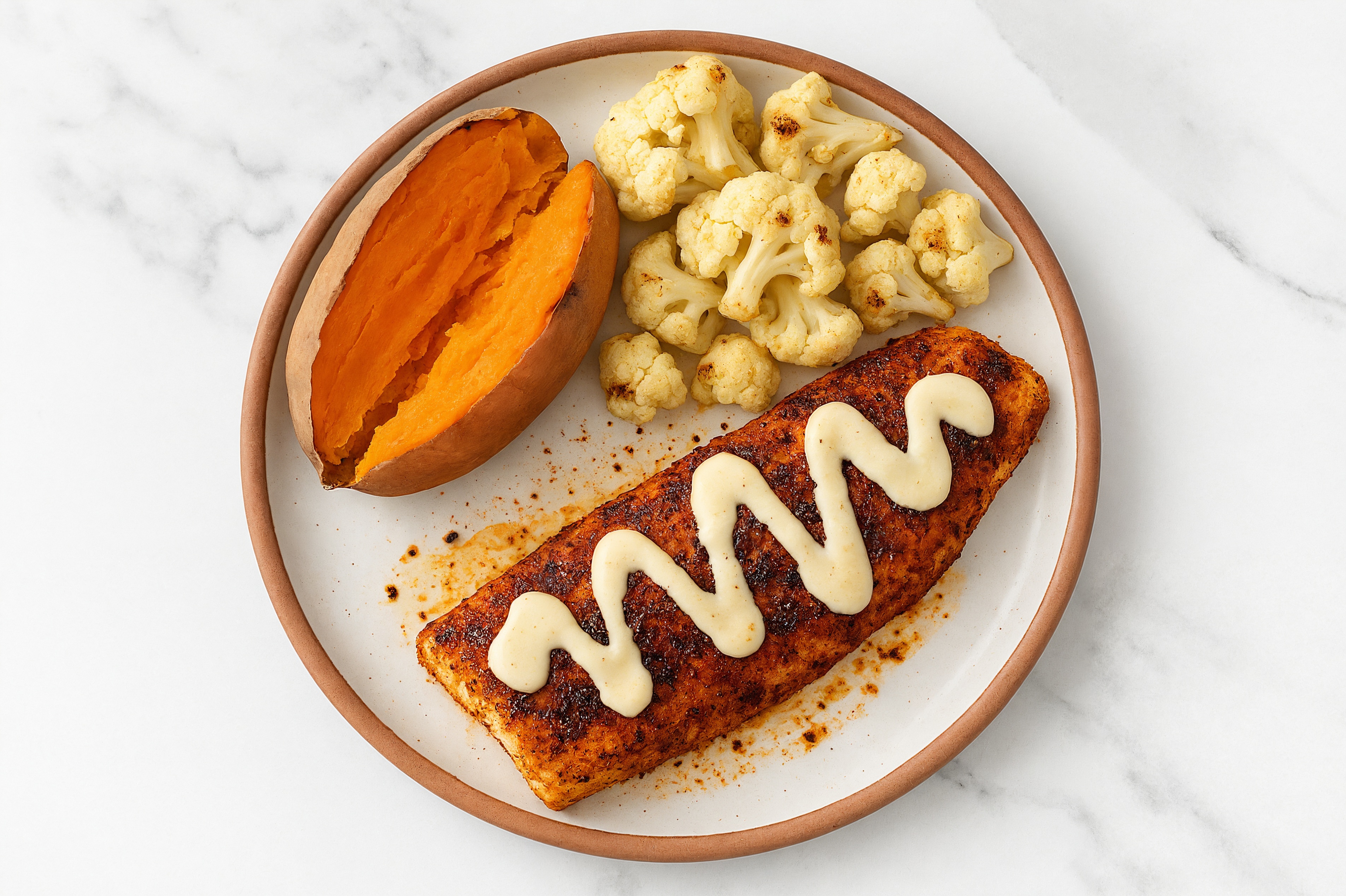 Blackened Wild Cod + Creamy Garlic Veggies