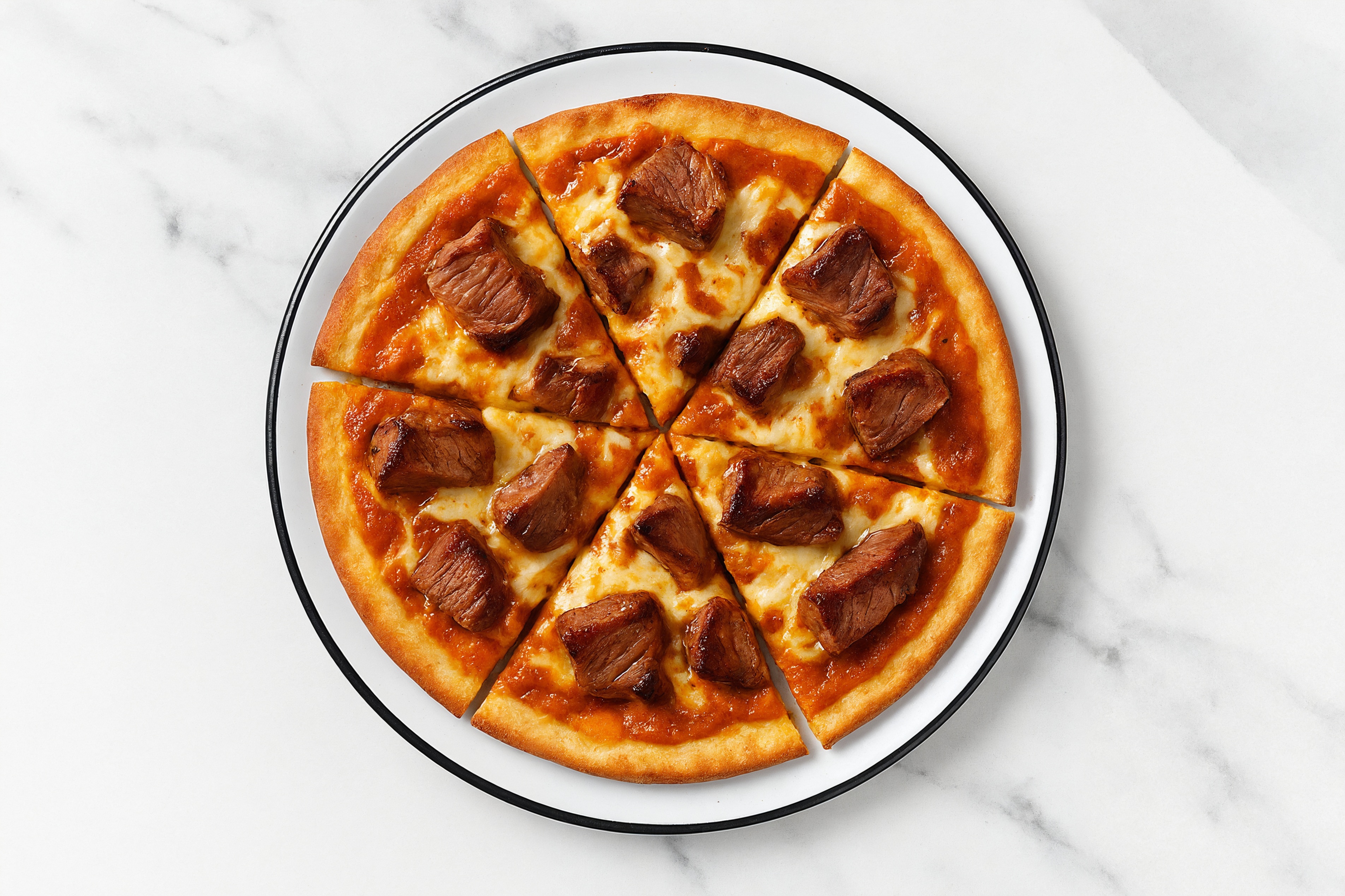 Spiced Tikka Sirloin Pizza with "Mozzarella"