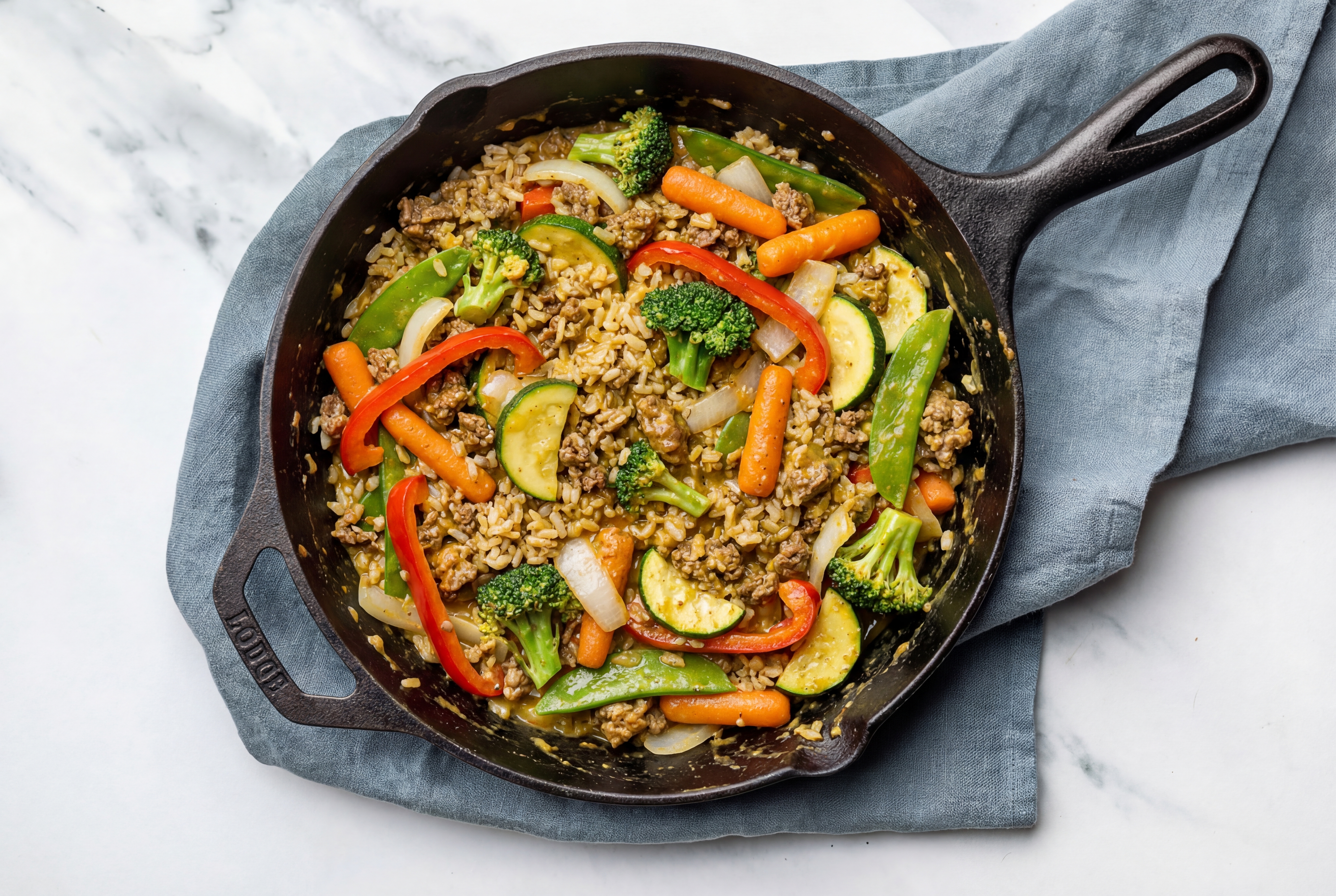 Herby Curry Veggie + Ground Italian-Style Beef Stir-Fry