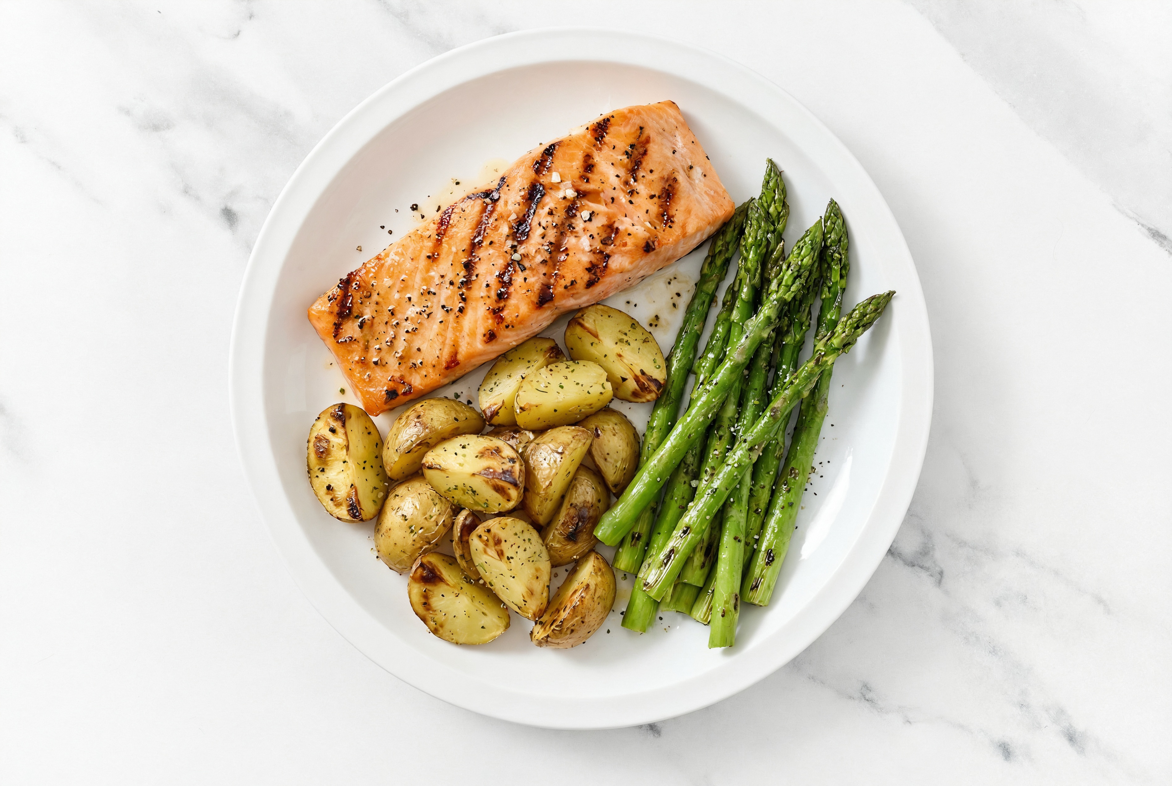 Herby Grilled Garlicky Salmon with Charred Veggies
