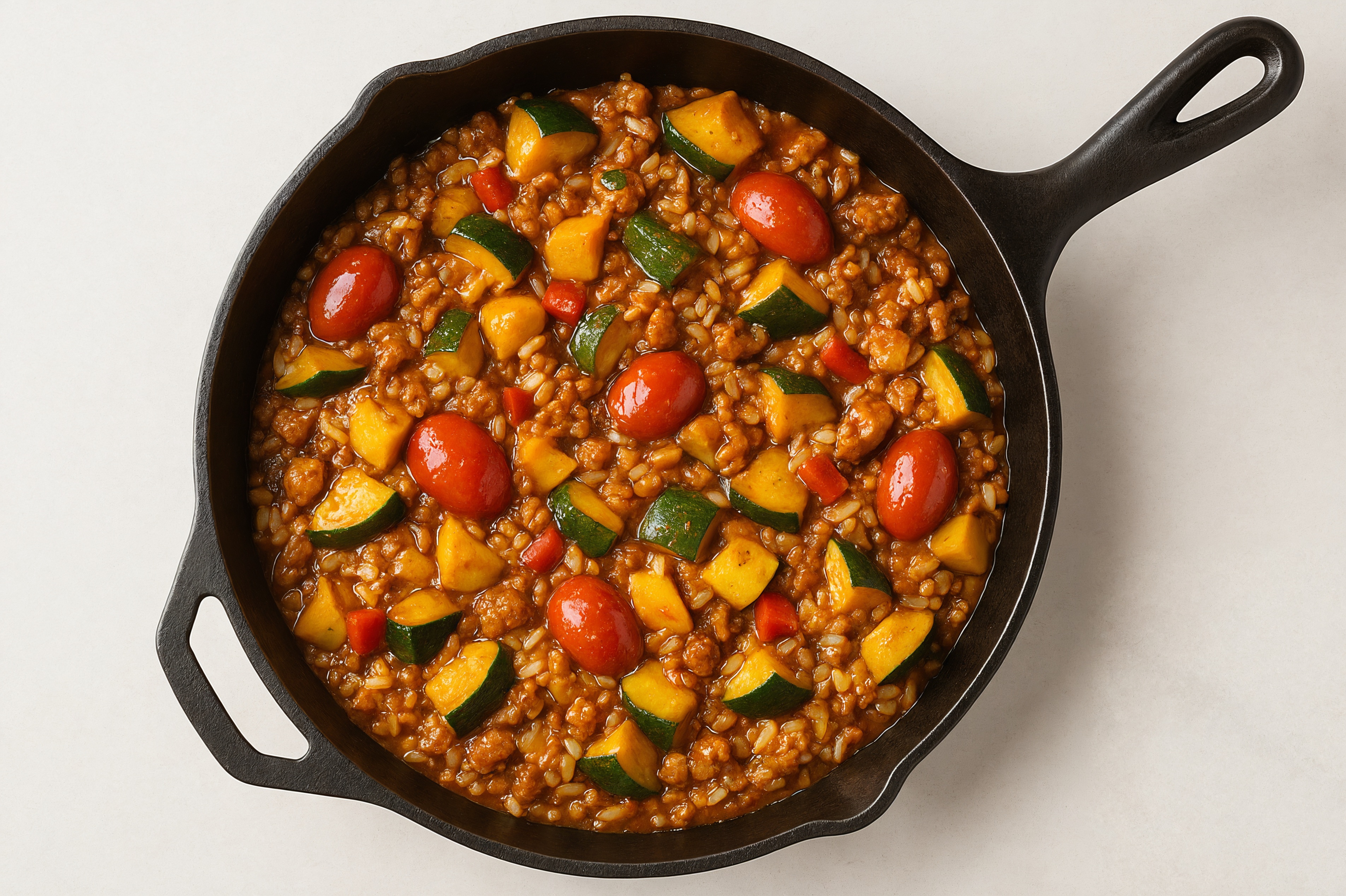 Sesame Ginger Squash + Ground Turkey Stir-Fry with Long Grain White Rice