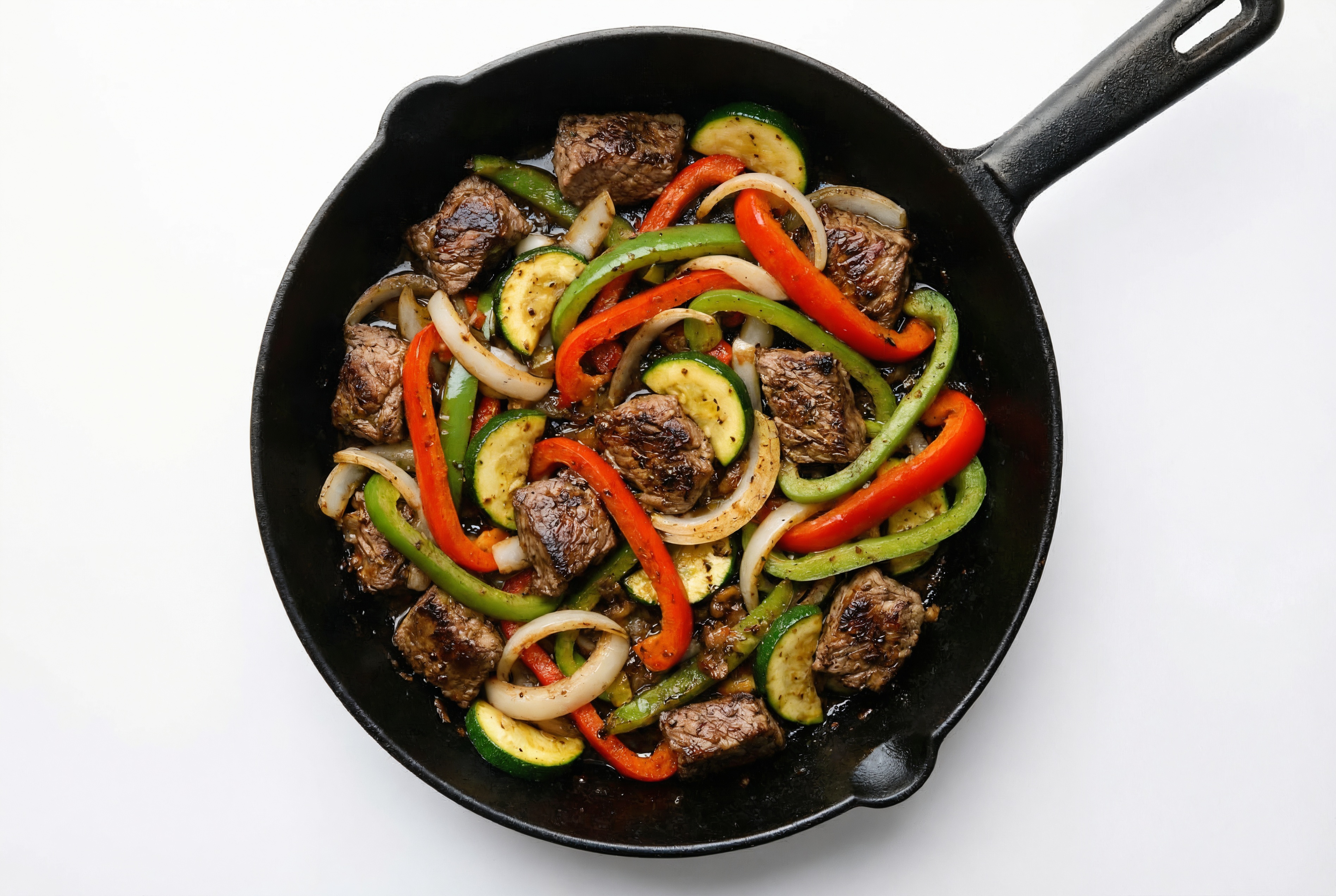  Blackened Sirloin Beef Tips with Zucchini + Peppers