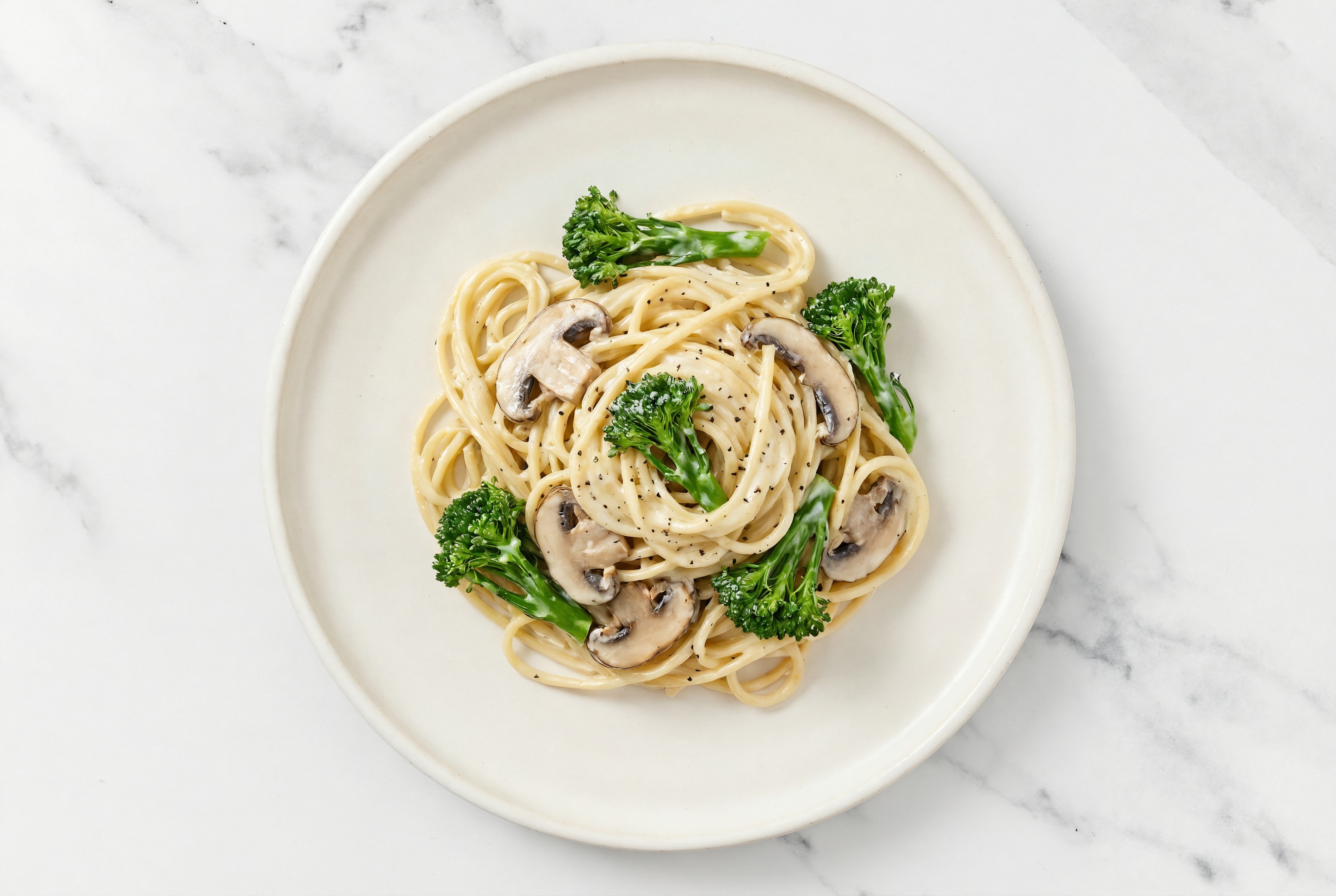 Mushroom + Broccoli Gluten Free Spaghetti Alfredo