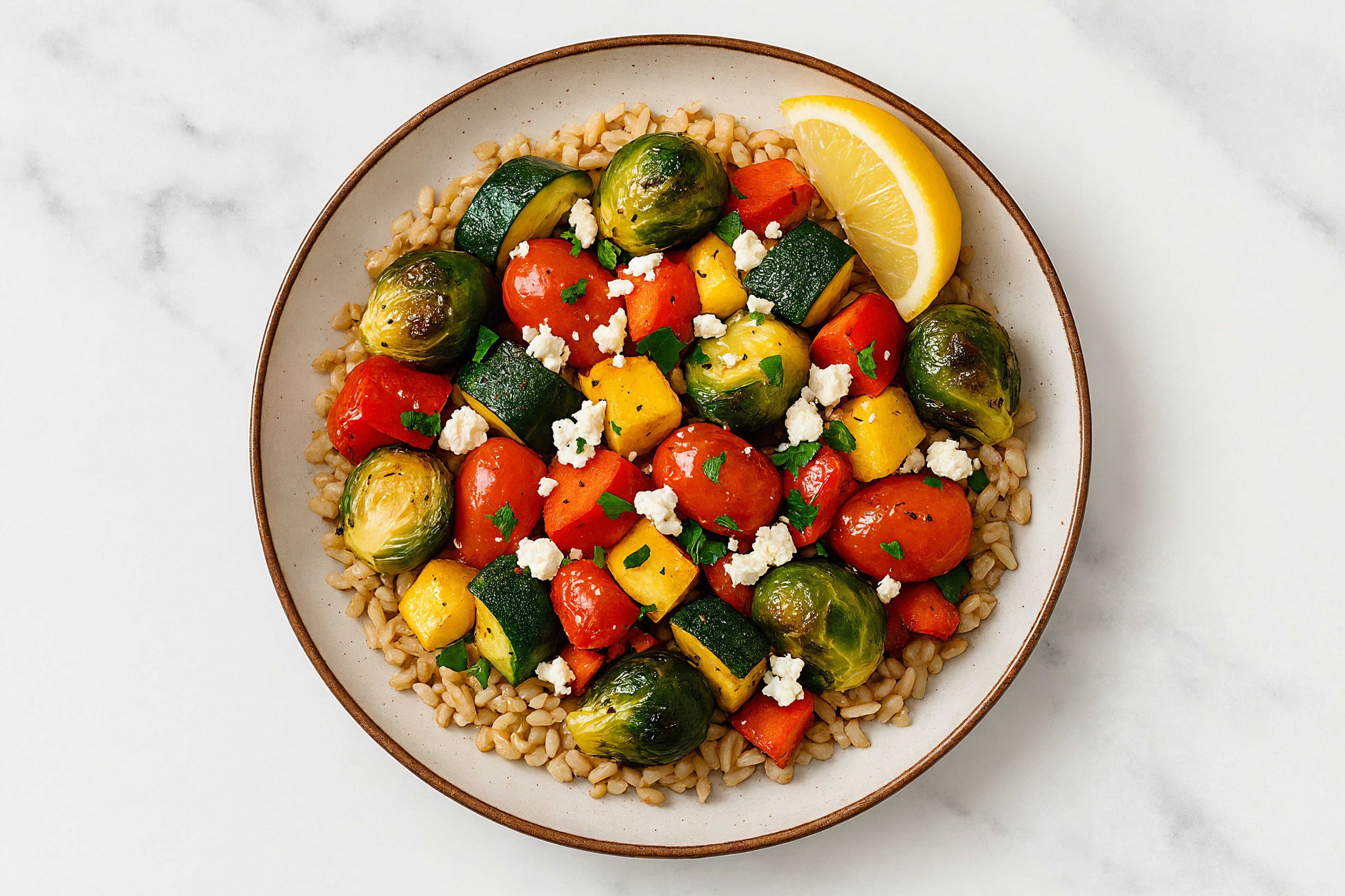 Lemony Feta + Veggie Bowl with Brown Rice