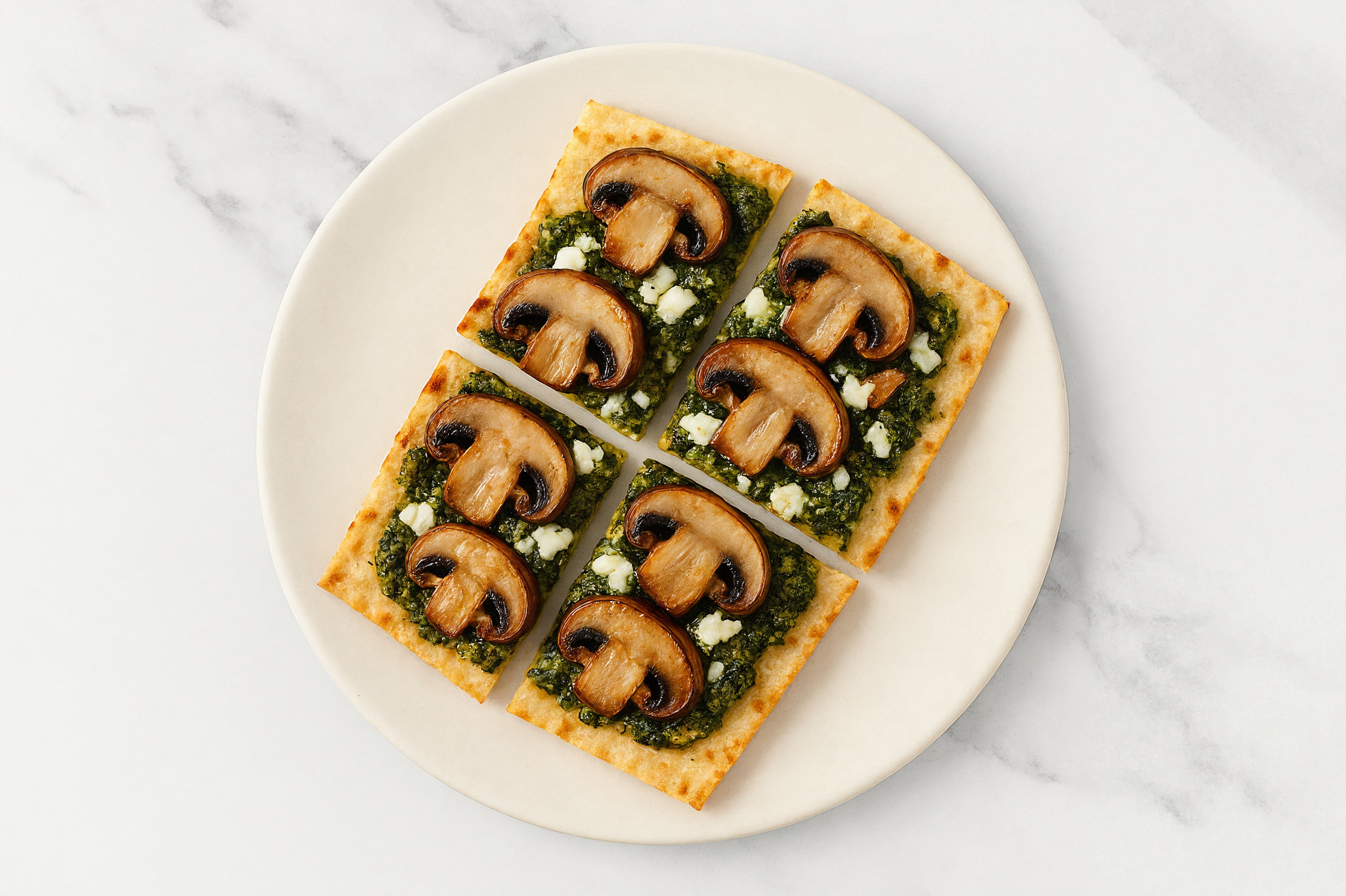 Pesto Goat Cheese + Mushroom Lavash Flatbread