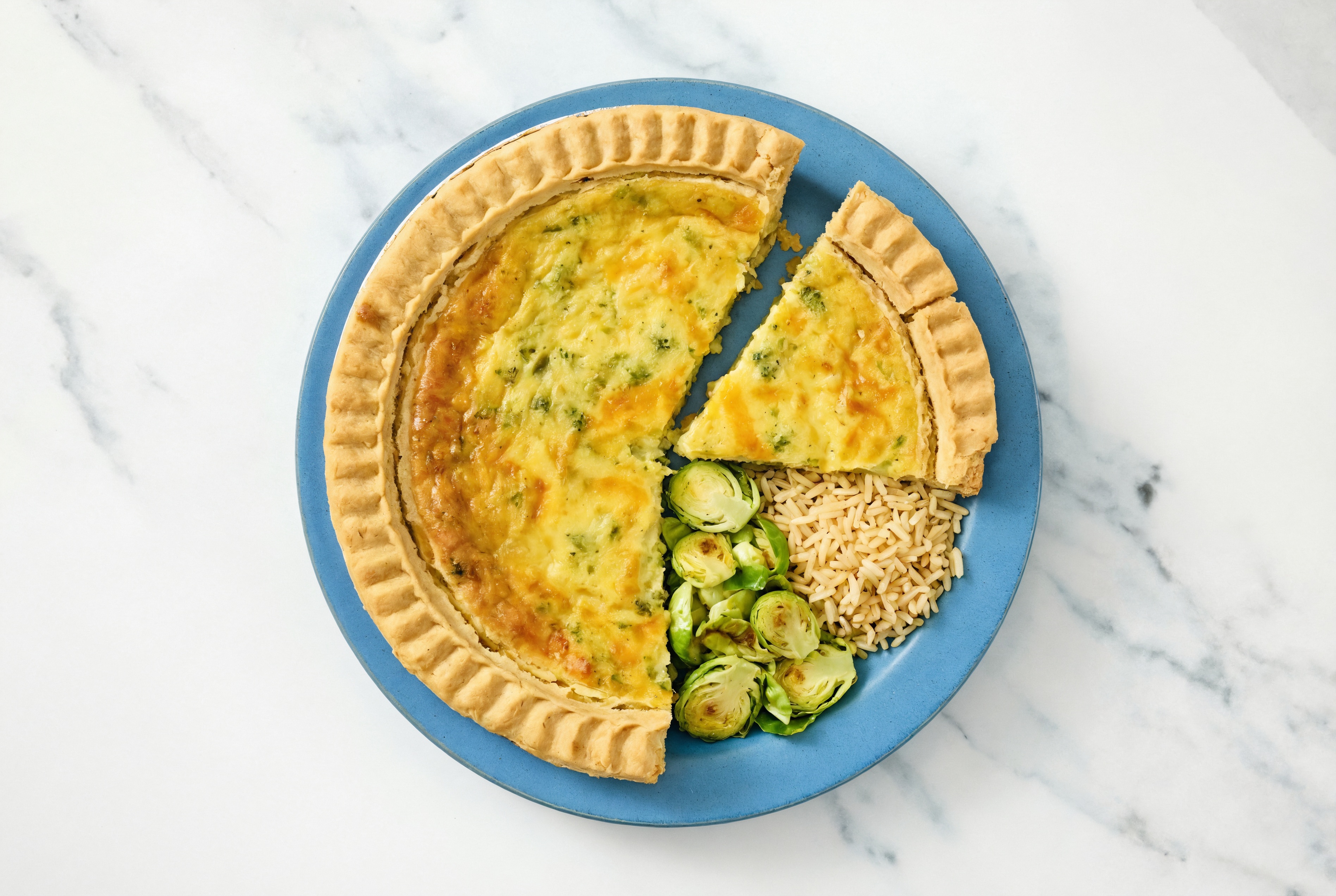 Broccoli & Cheddar Quiche with Brussels & Bone Broth Rice