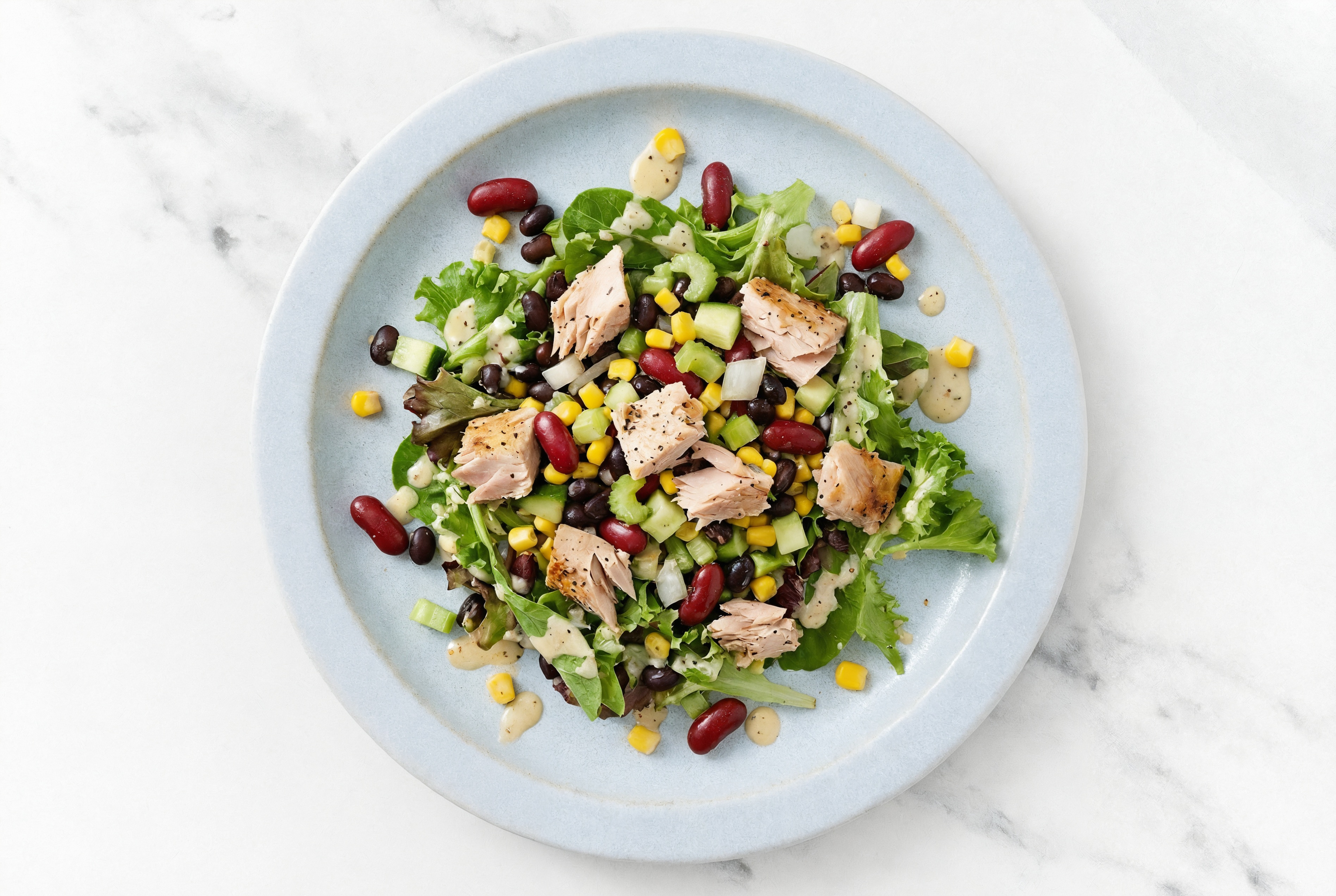  Caesar Spring Mix Salad with Tuna Steaks & Black Beans