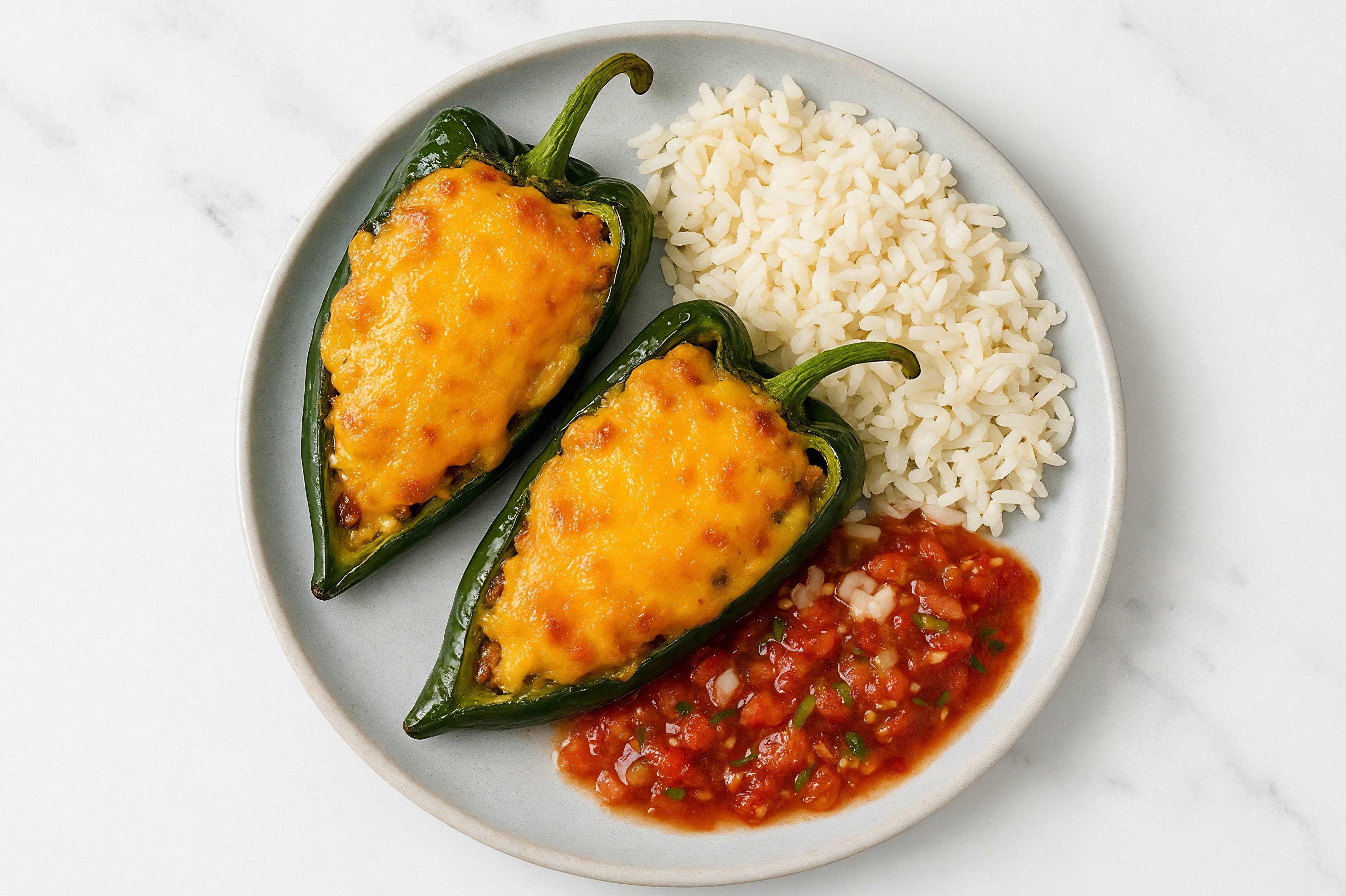 Herby Cheesy Bacon + Shredded Sharp Cheddar Cheese Beef Burger Stuffed Poblano Peppers