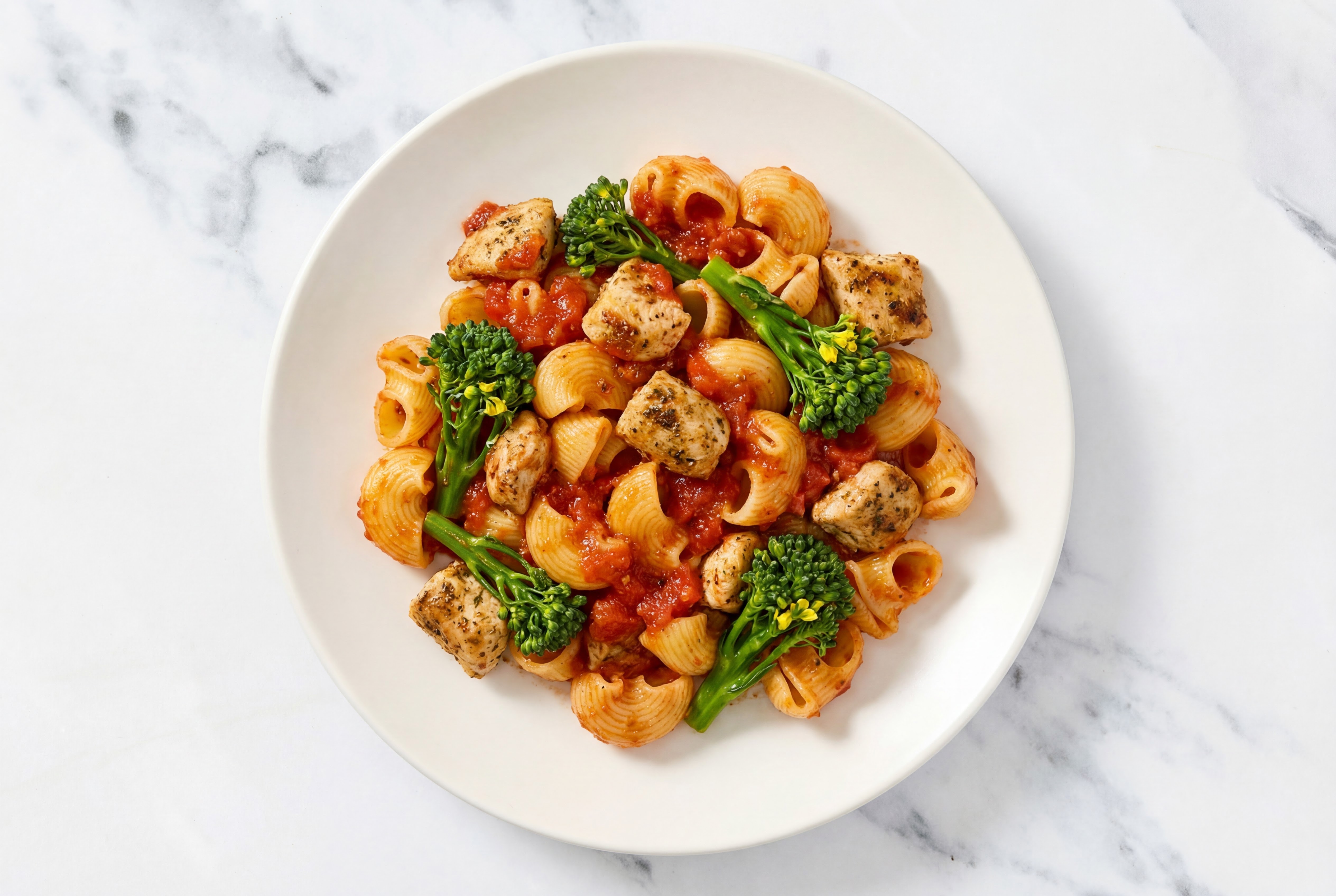 Chiocciole Pasta Marinara with Chicken + Broccoli