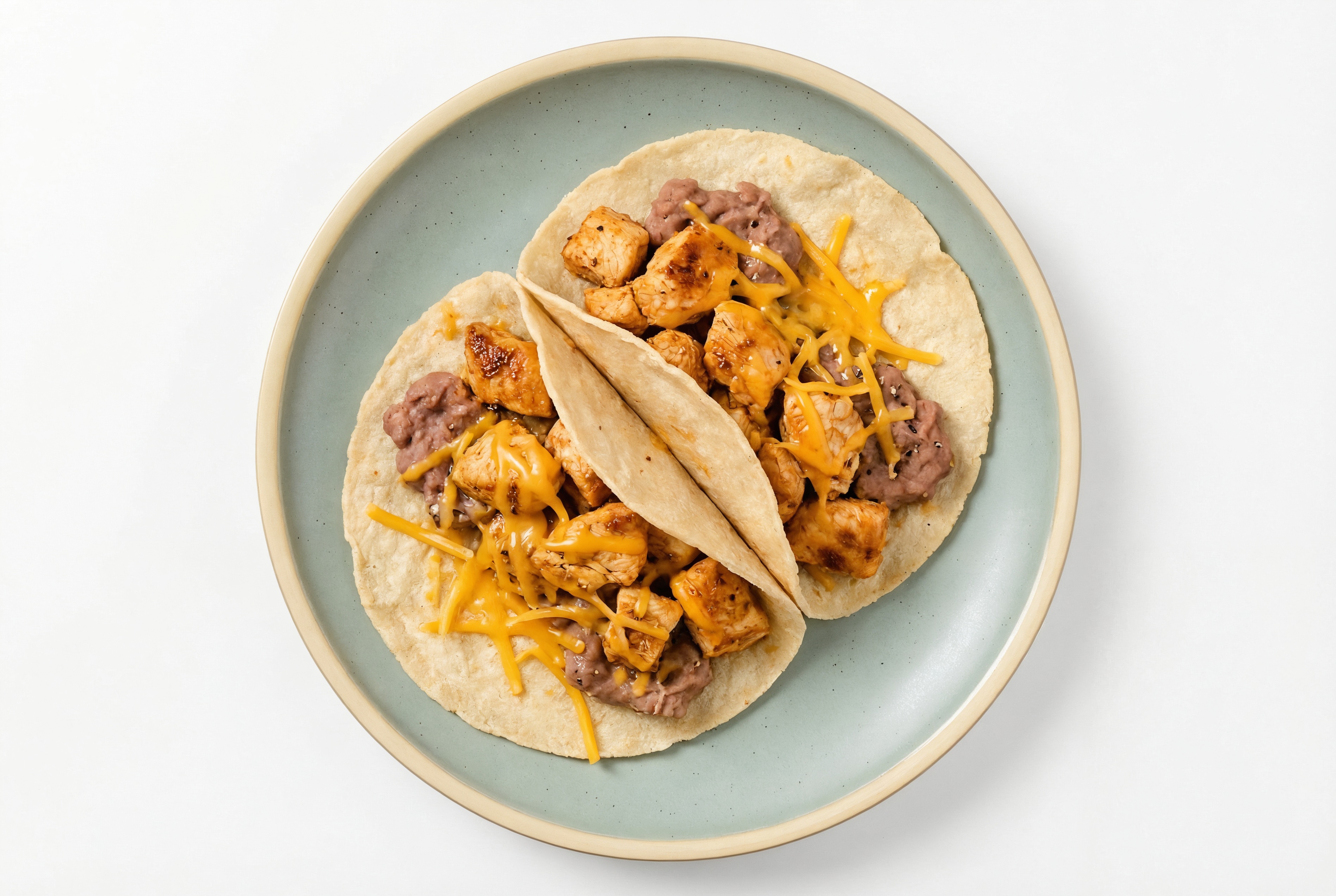 Chipotle Chicken Tacos with Cheddar Cheese & Refried Red Beans