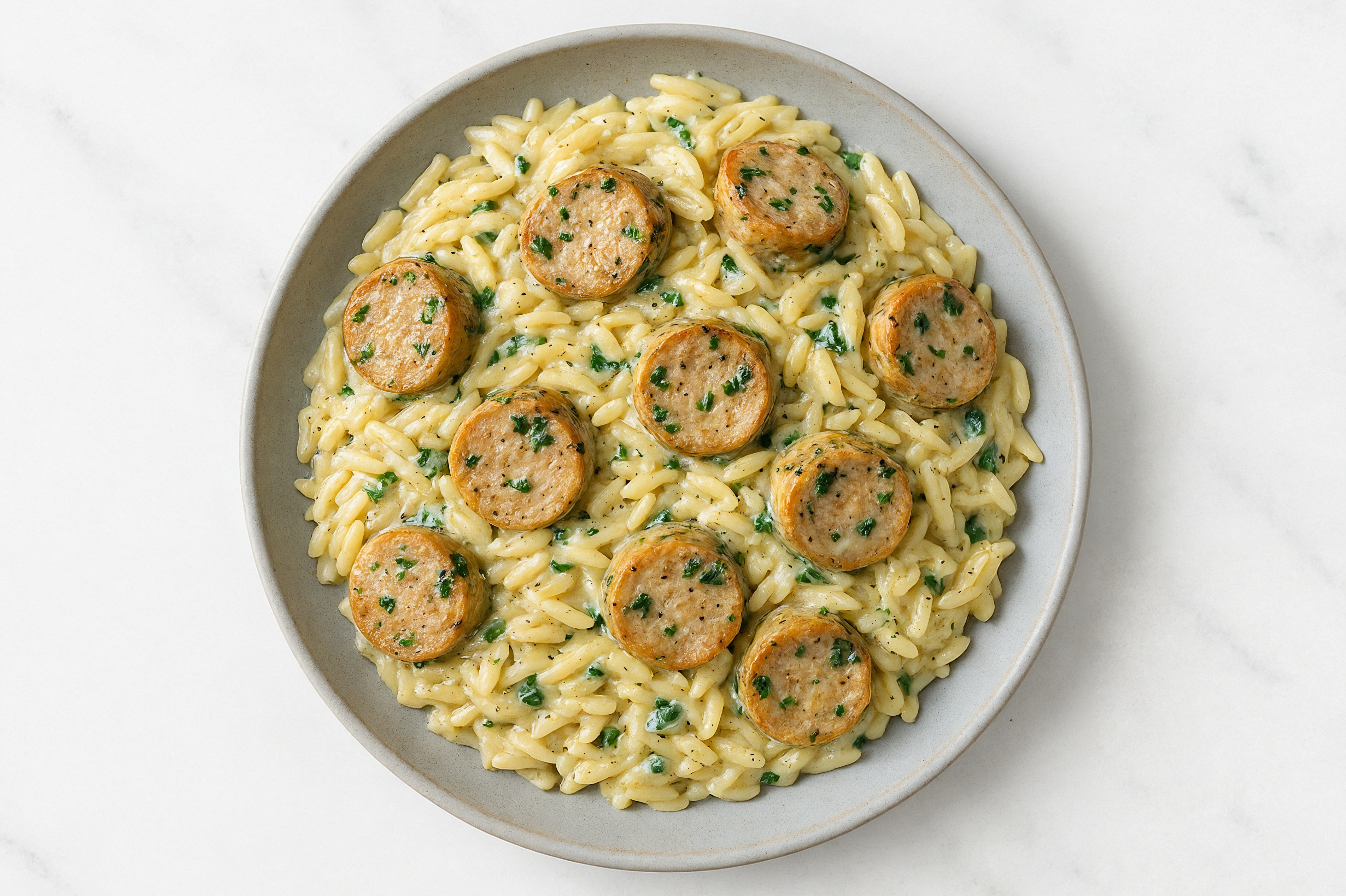Garlic Chicken Sausage Orzo Herb Cream