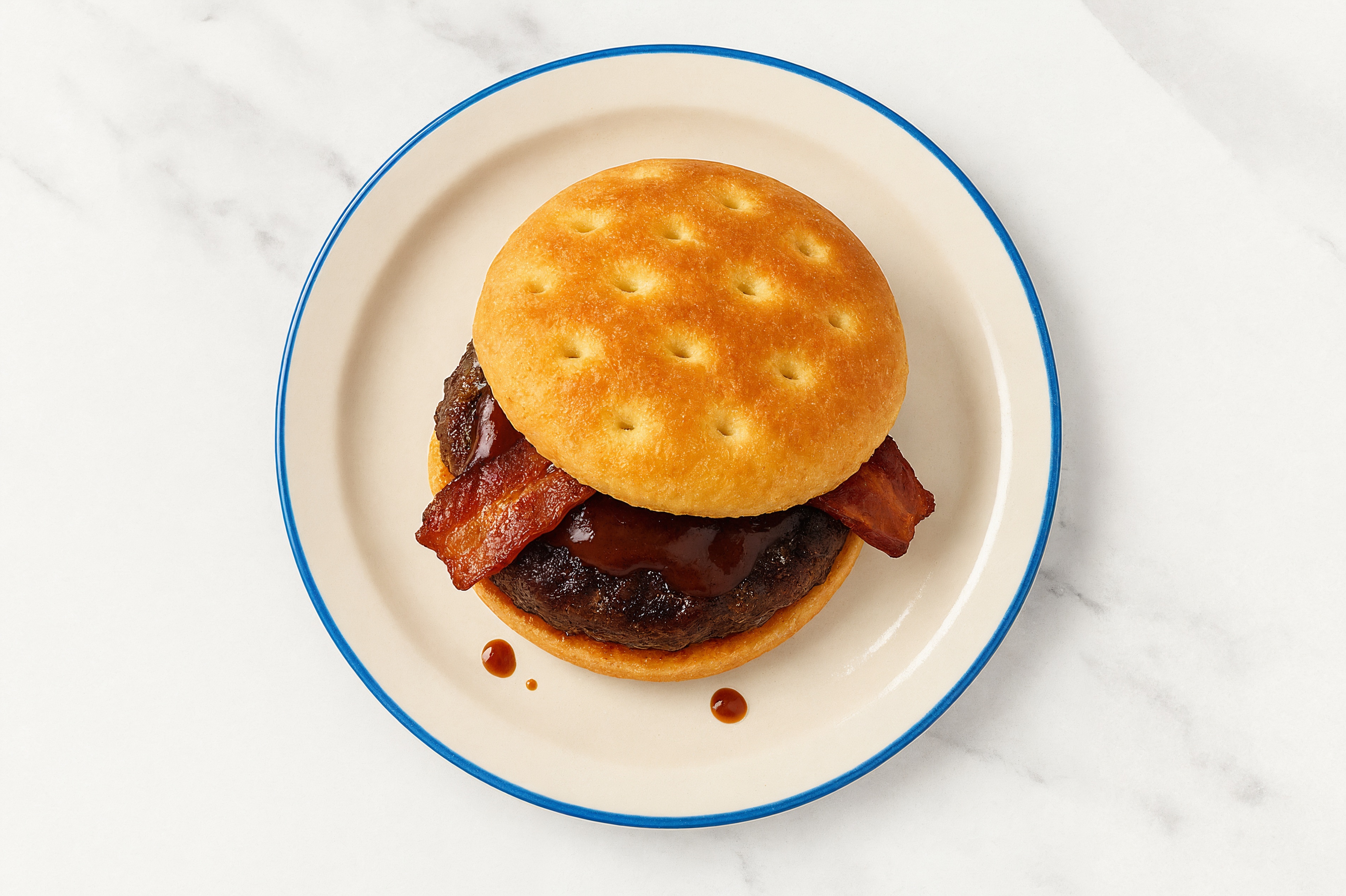  Beef Burger on Brioche Thin Buns with BBQ & Turkey Bacon