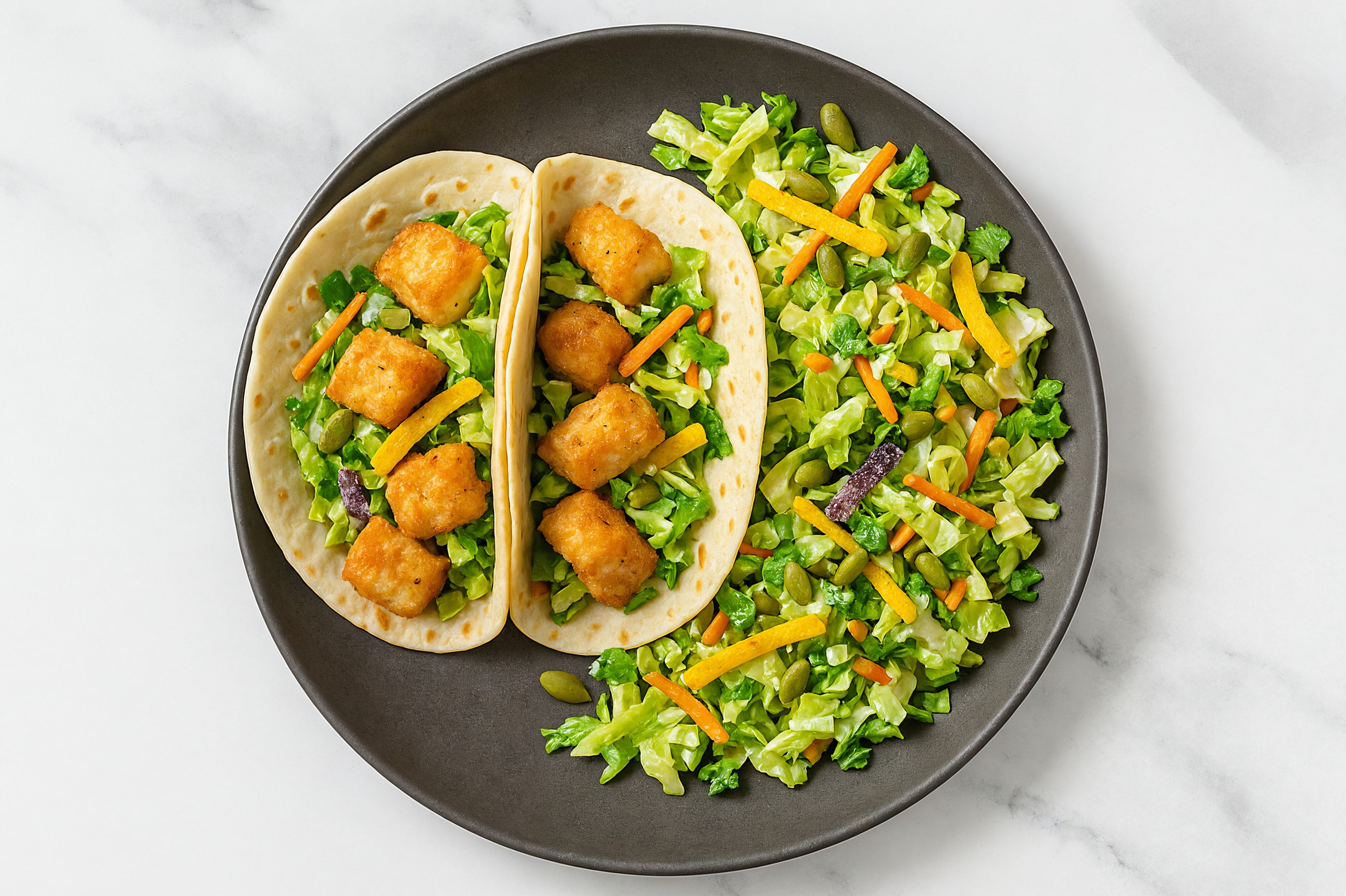 Crispy Salmon Tacos with Southwest Salad