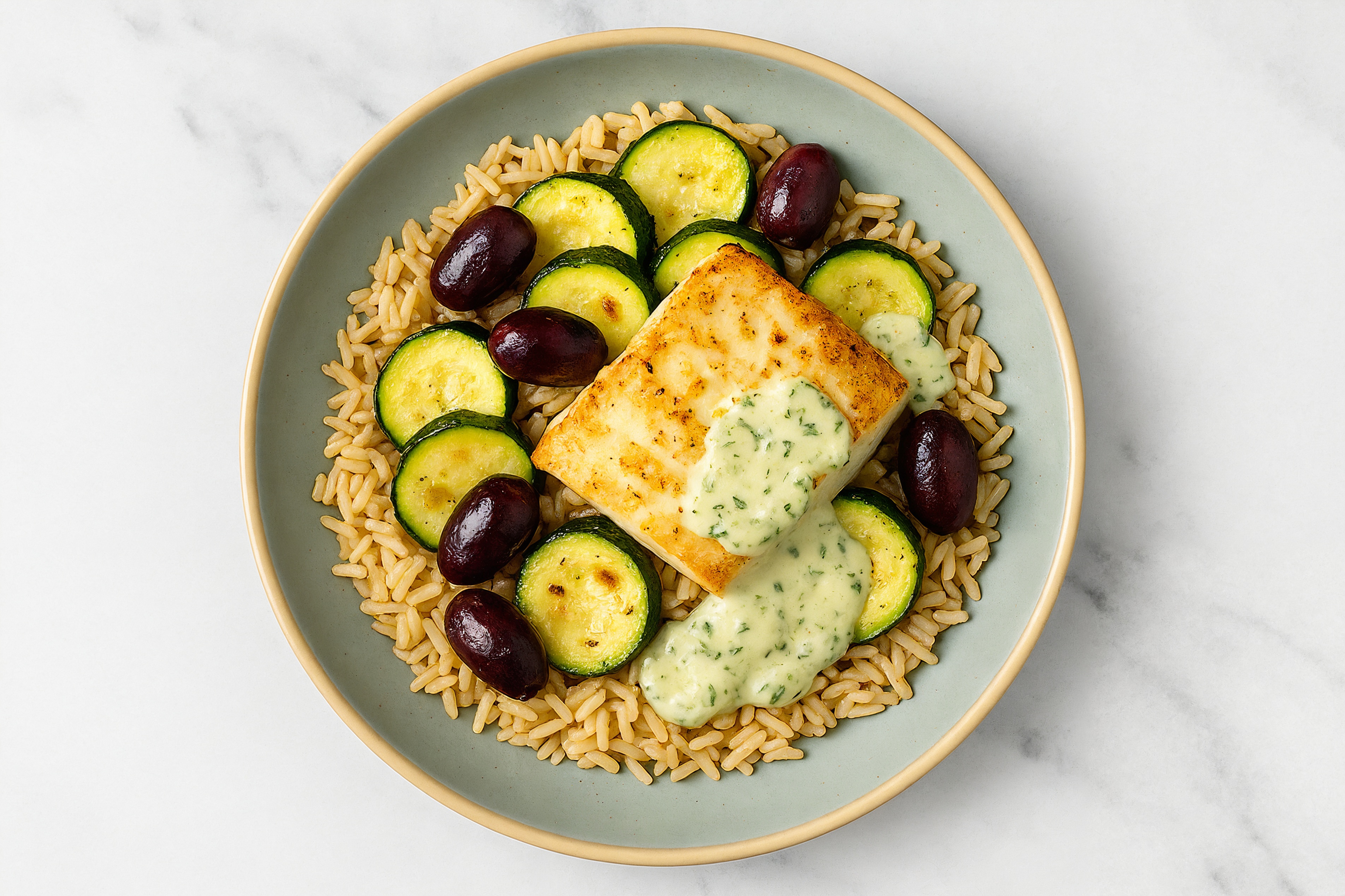 Mediterranean Halibut Grain Bowl