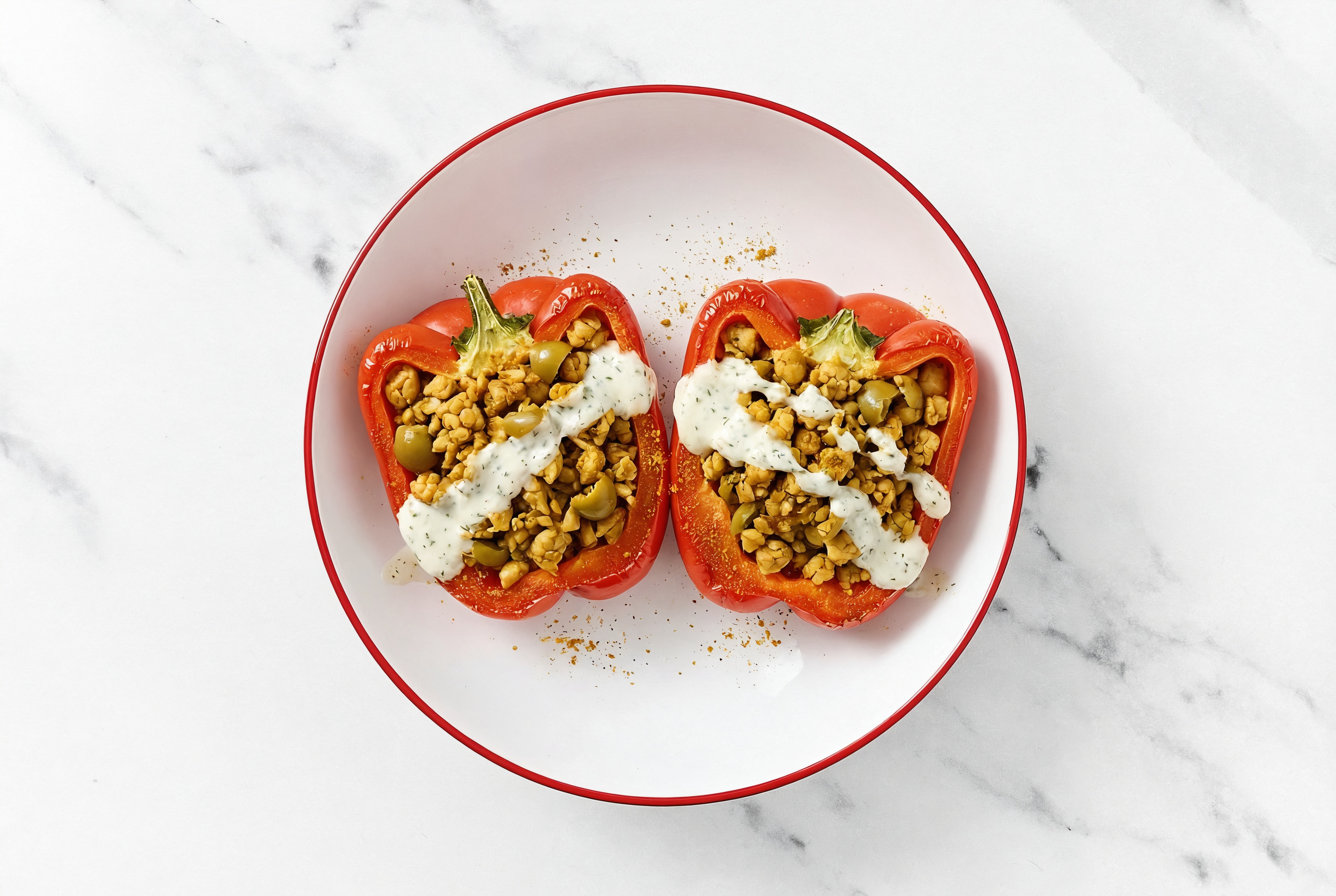 Mediterranean 'Tempeh'-less Stuffed Peppers with Madras Curry Powder