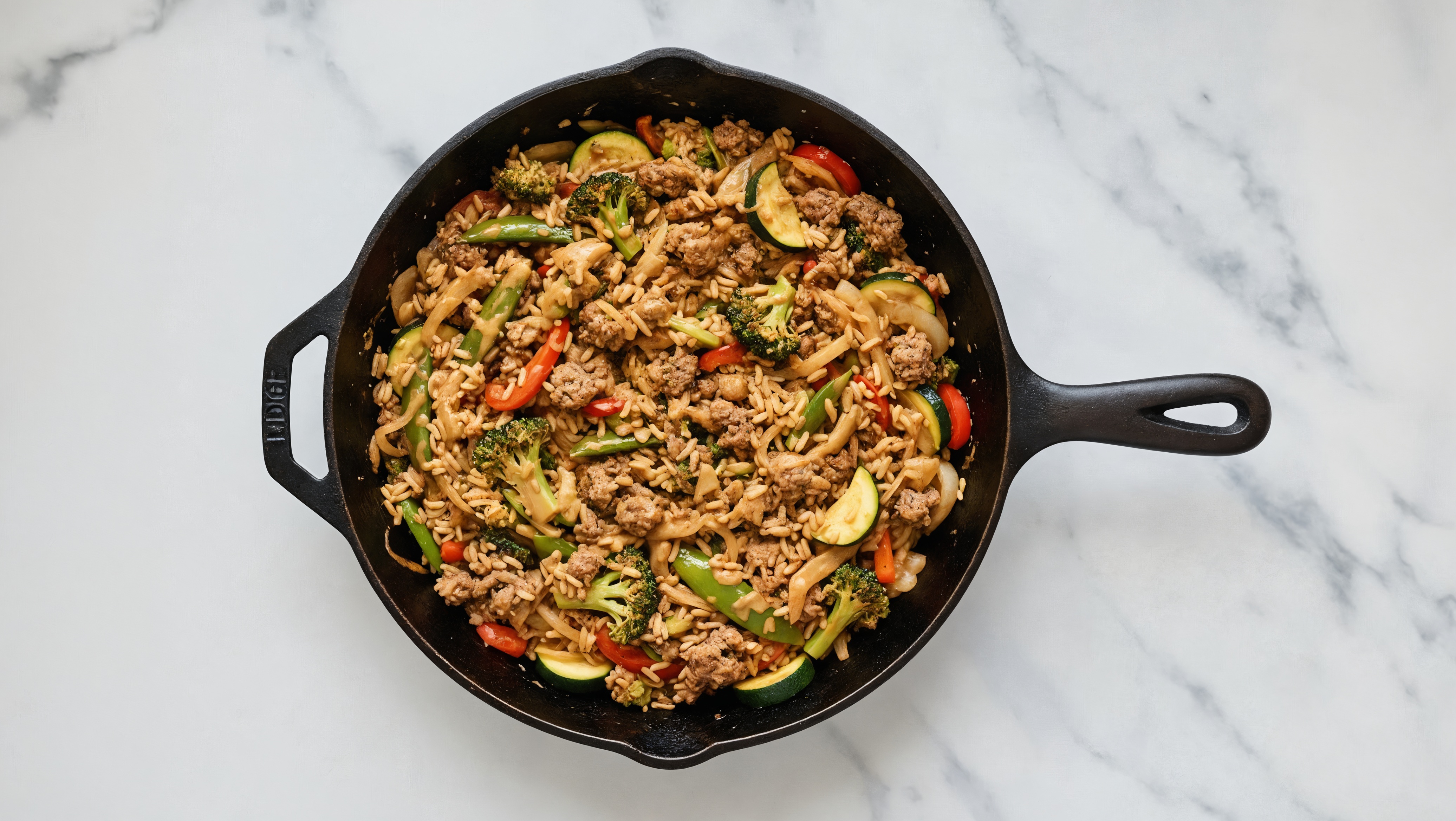 Herby Thai Peanut Veggie + Ground Beef Patties Stir-Fry