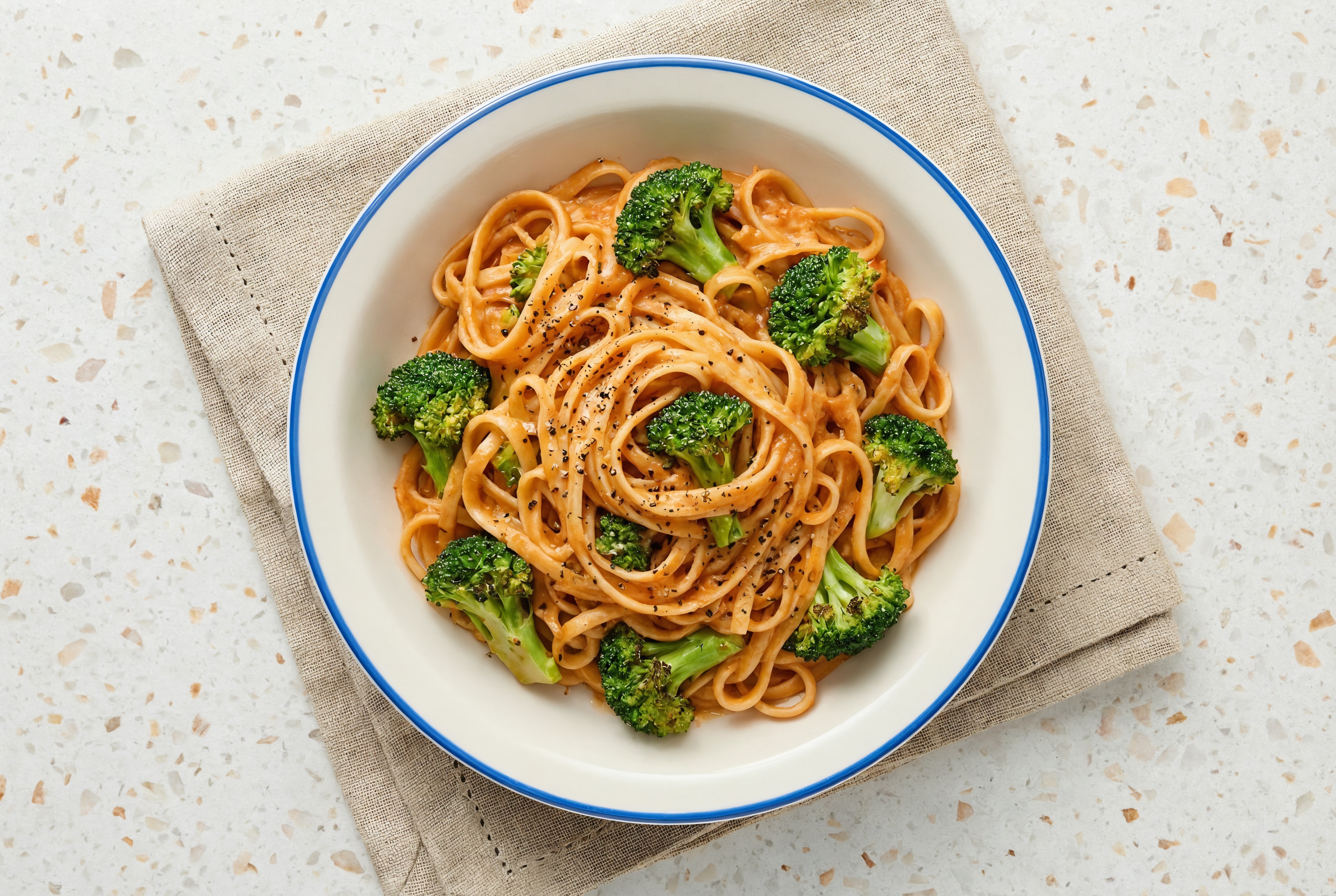 Vodka Sauce Egg Pasta with Broccoli with Cauliflower Linguine