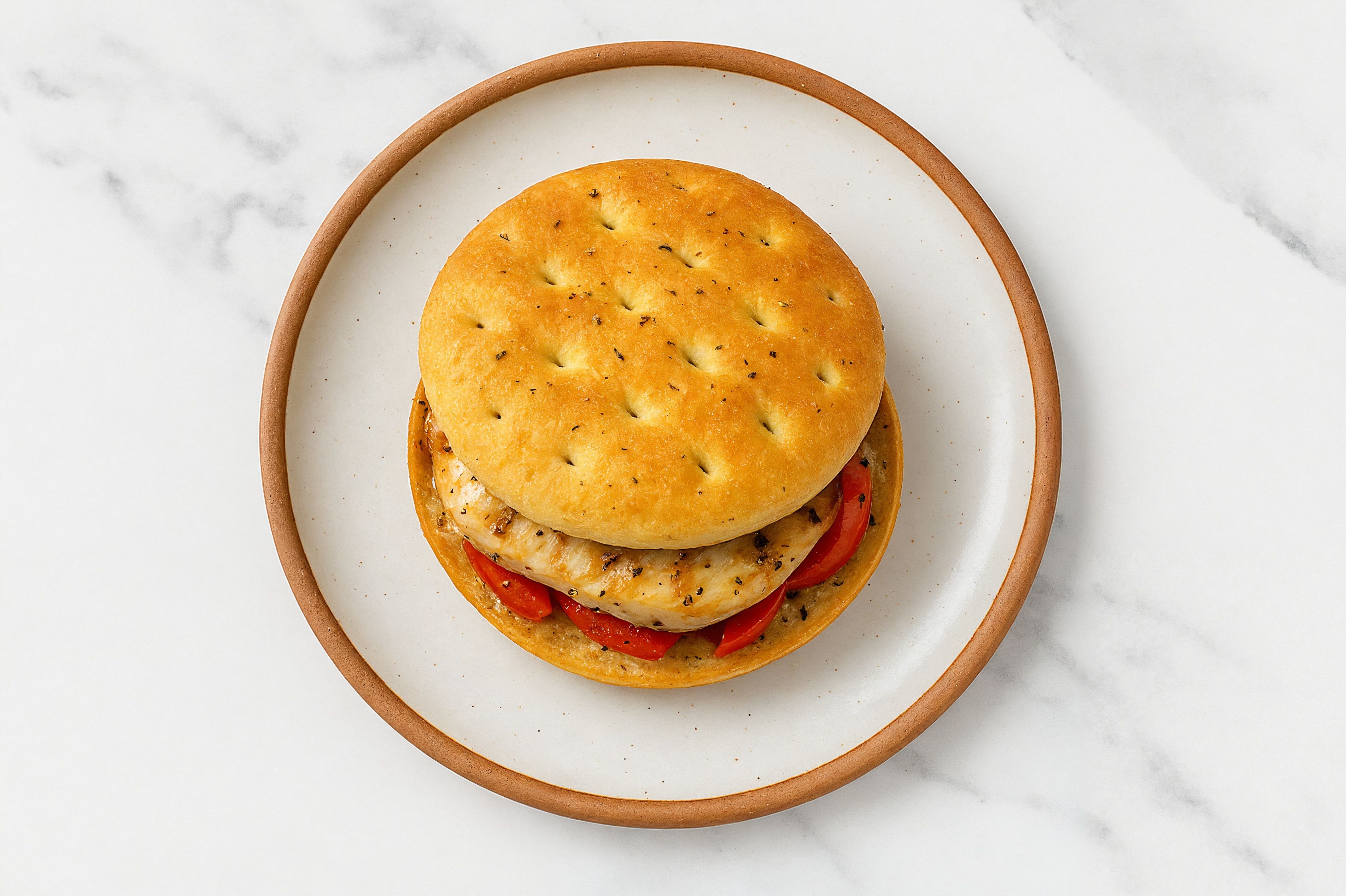  Garlic and Herb Seasoned Grilled Chicken Breast + Peppers Sandwich