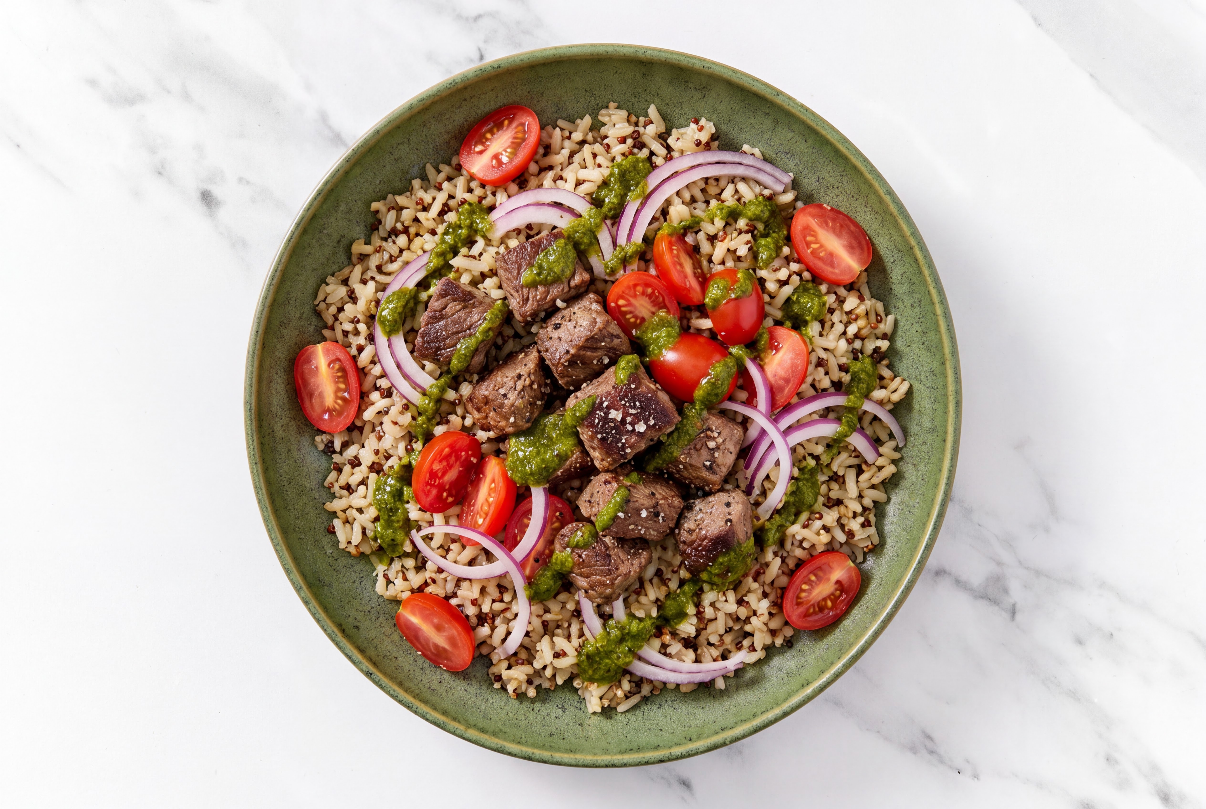 Zhoug Bison Power Bowl with Brown Rice Quinoa Blend