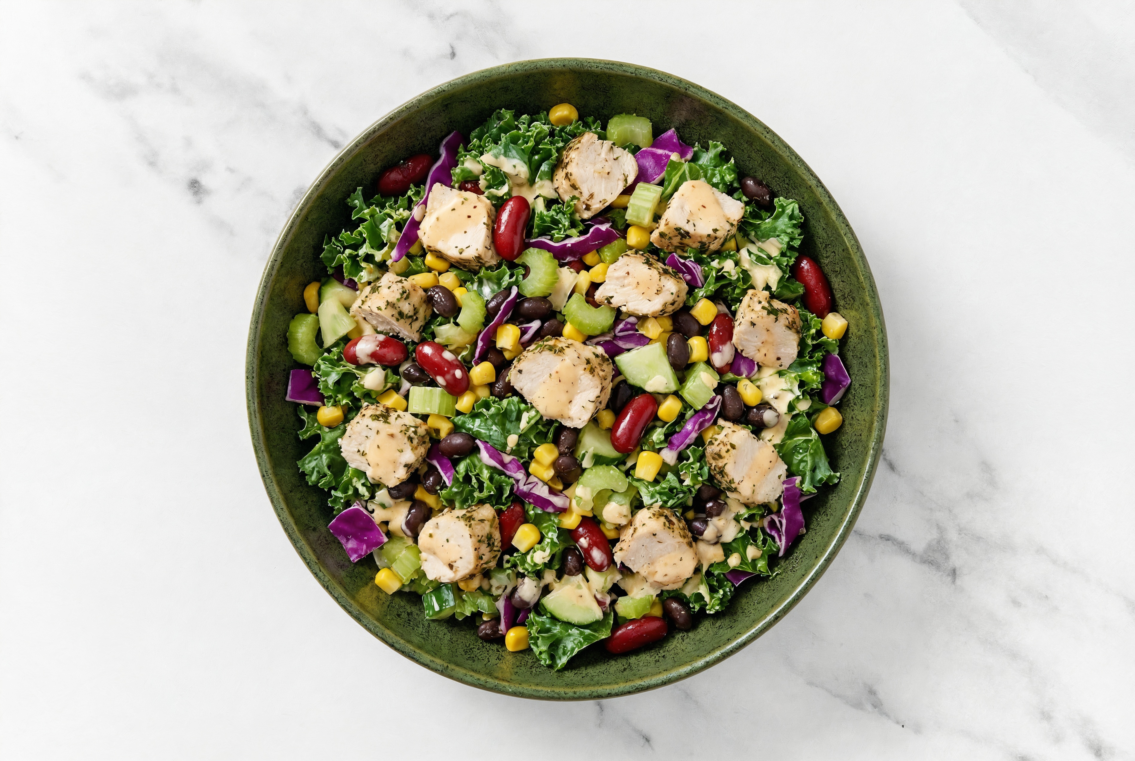 Buffalo Ranch Kale Salad with Turkey Tenderloin & Black Beans