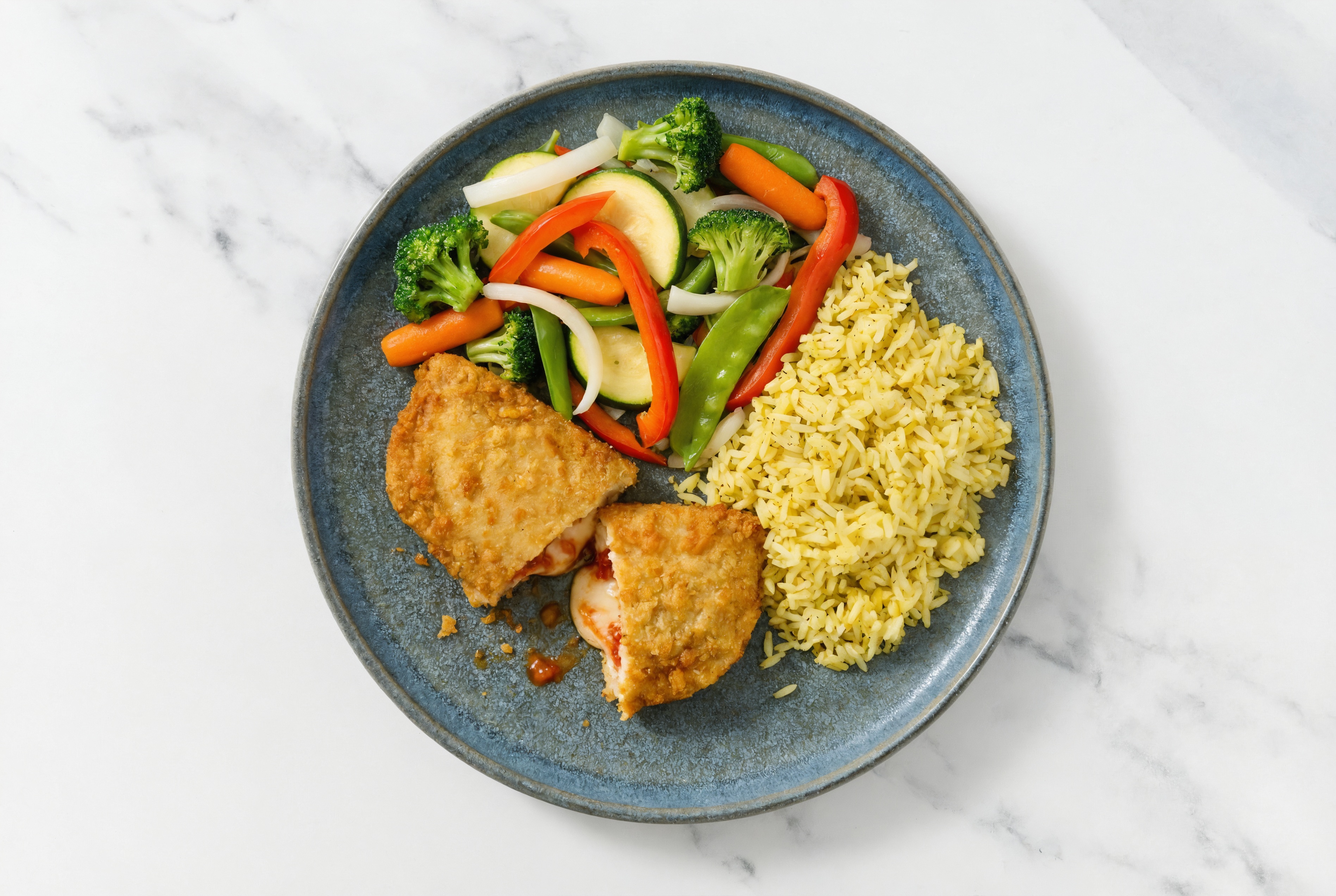 "Chicken" Parm with Veggies & Jasmine Rice