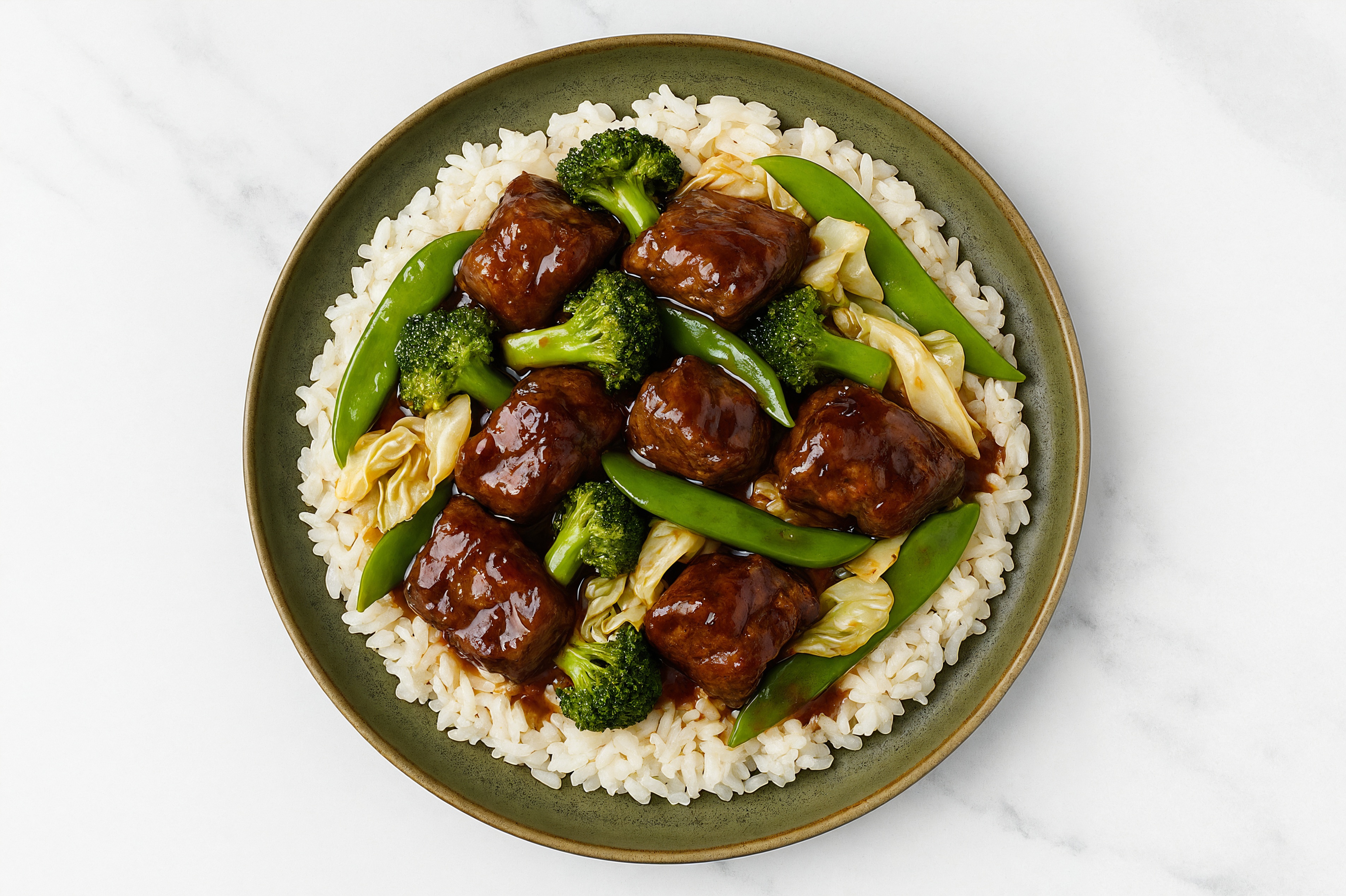 Sweet Teriyaki Seared Lamb + White Rice Bowl with Bok Choy