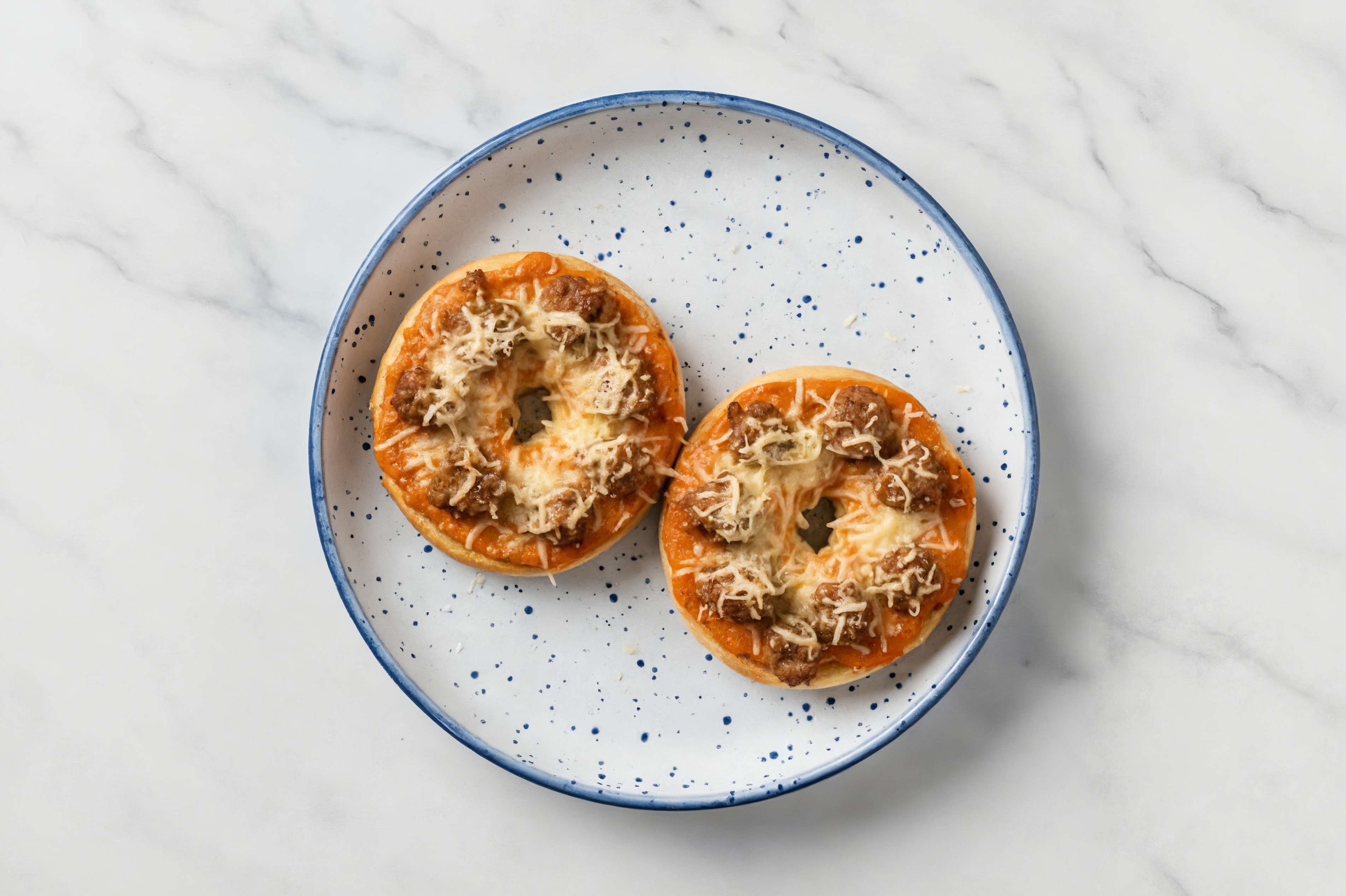Creamy Pork Sausage Pizza Gluten-Free Plain Bagels