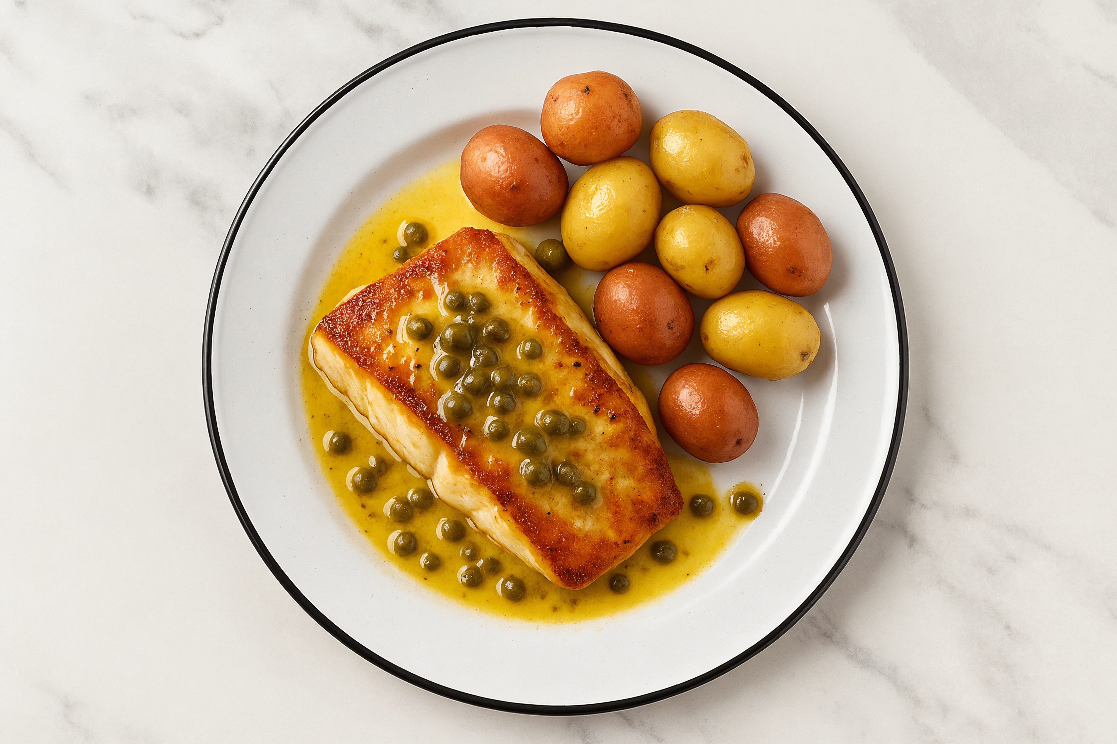 Halibut Lemon Slow Churned & Peppercorn Pasture Butter Piccata
