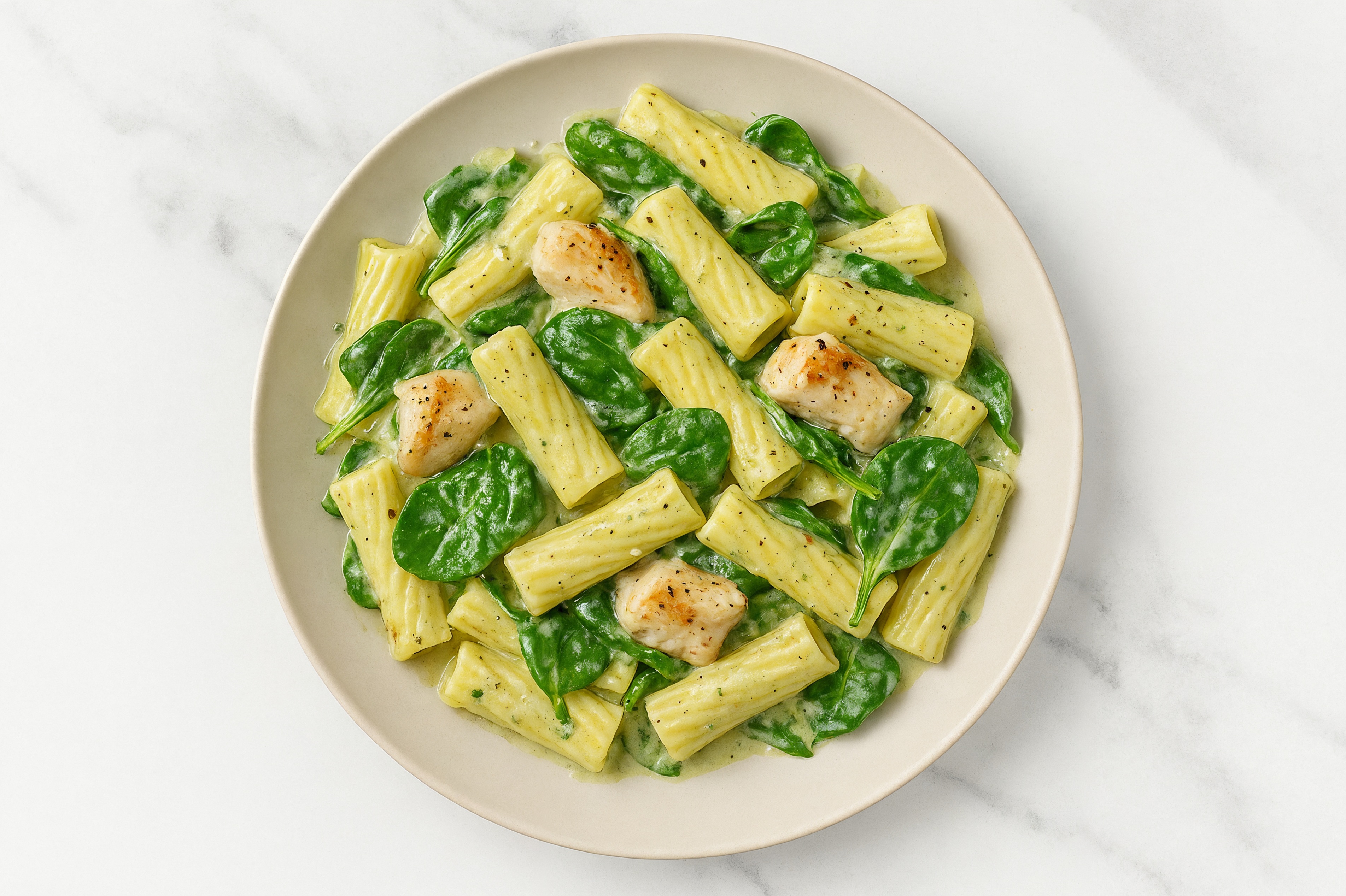 Rigatoni Pasta Herb Cream with Chicken Breast + Baby Spinach