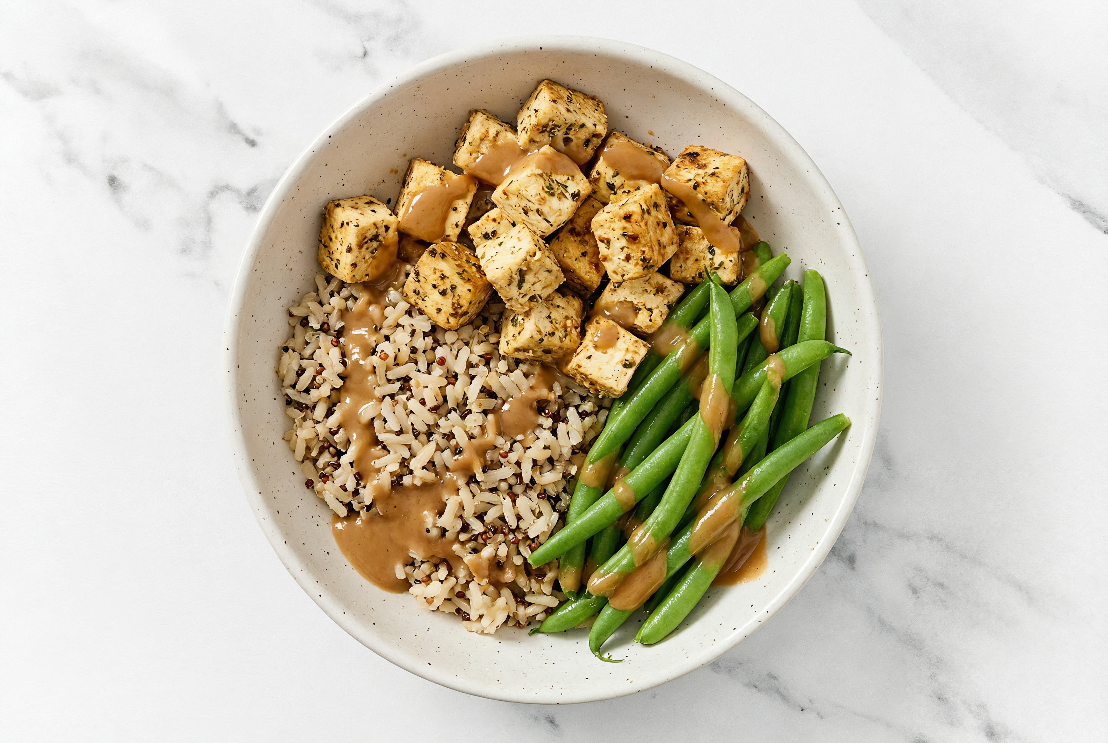 Peanutty Spiced Tofu + Organic Green Bean Rice Bowl