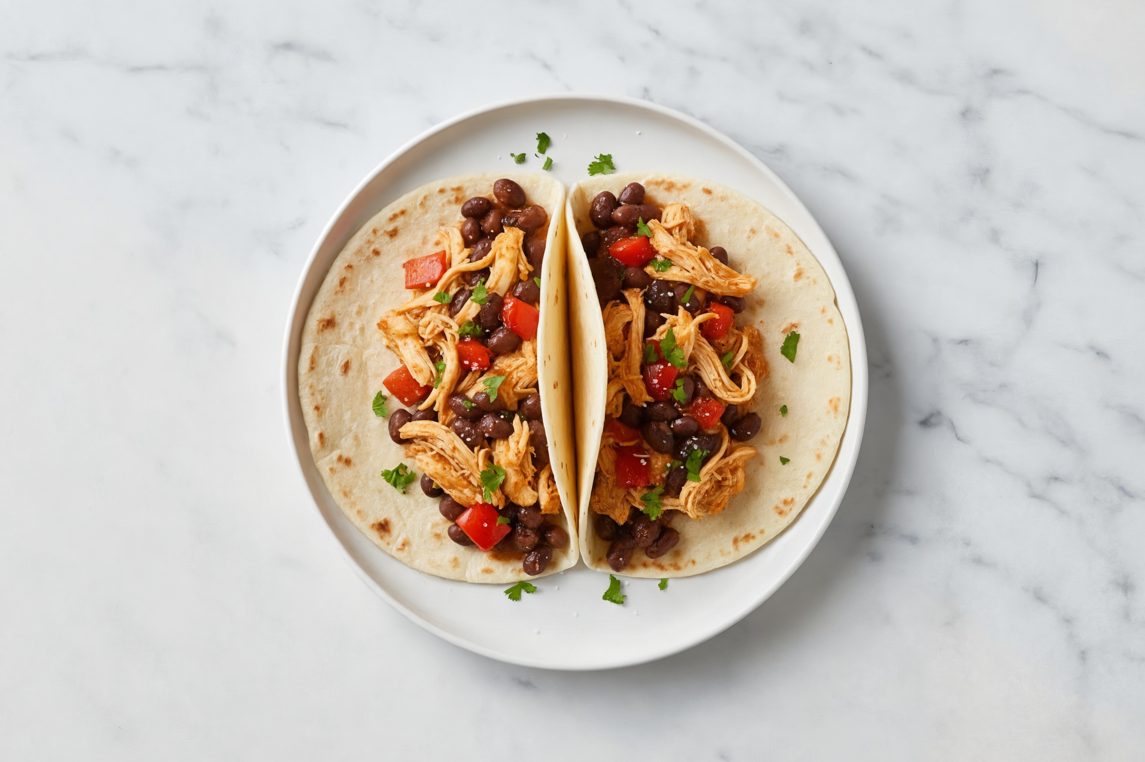 Garden Chile Chicken + Cuban Spiced Black Beans Bean Tacos