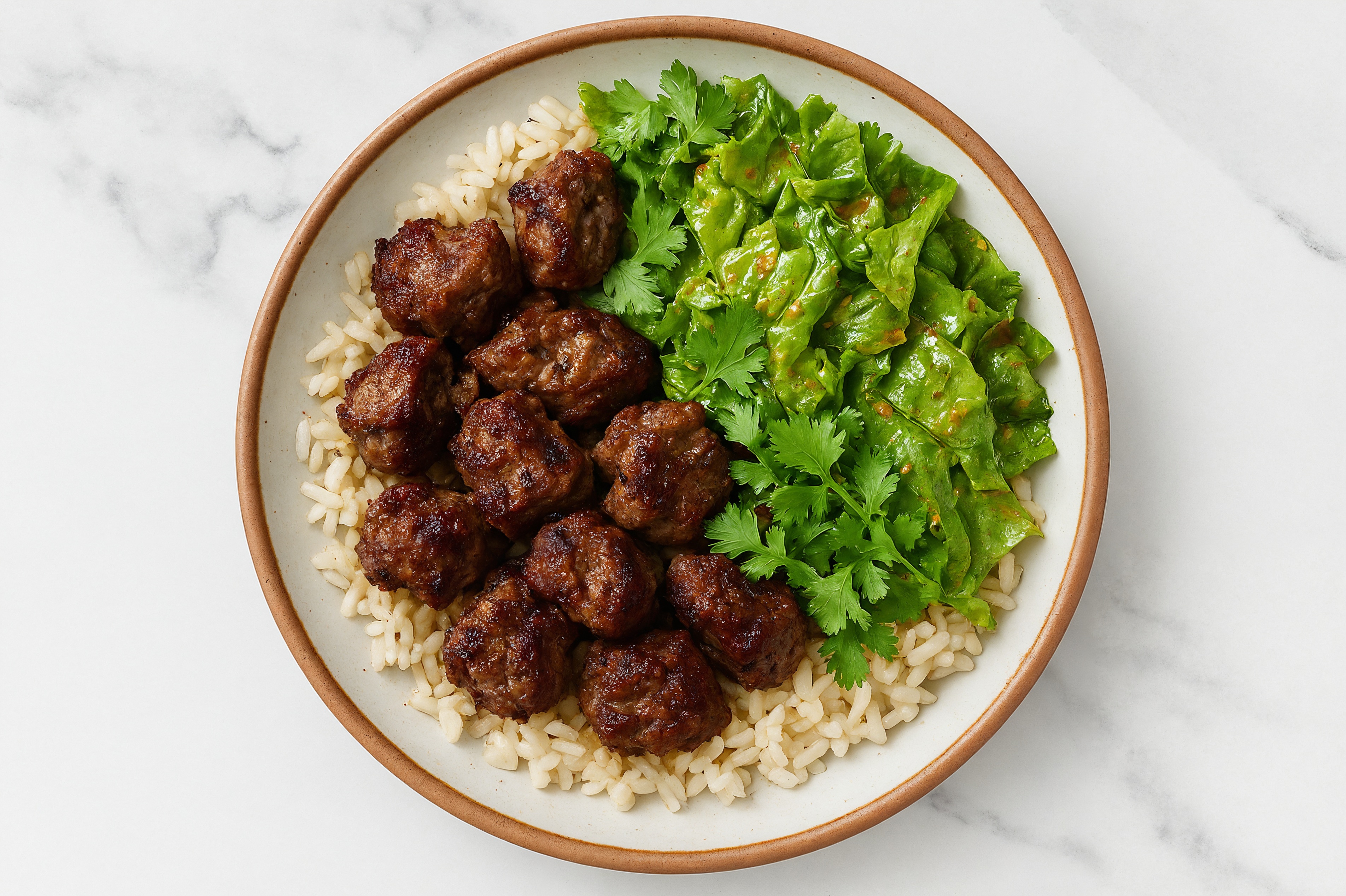 Garlicky Beef n' Rice Bowl with Sesame Ginger Salad