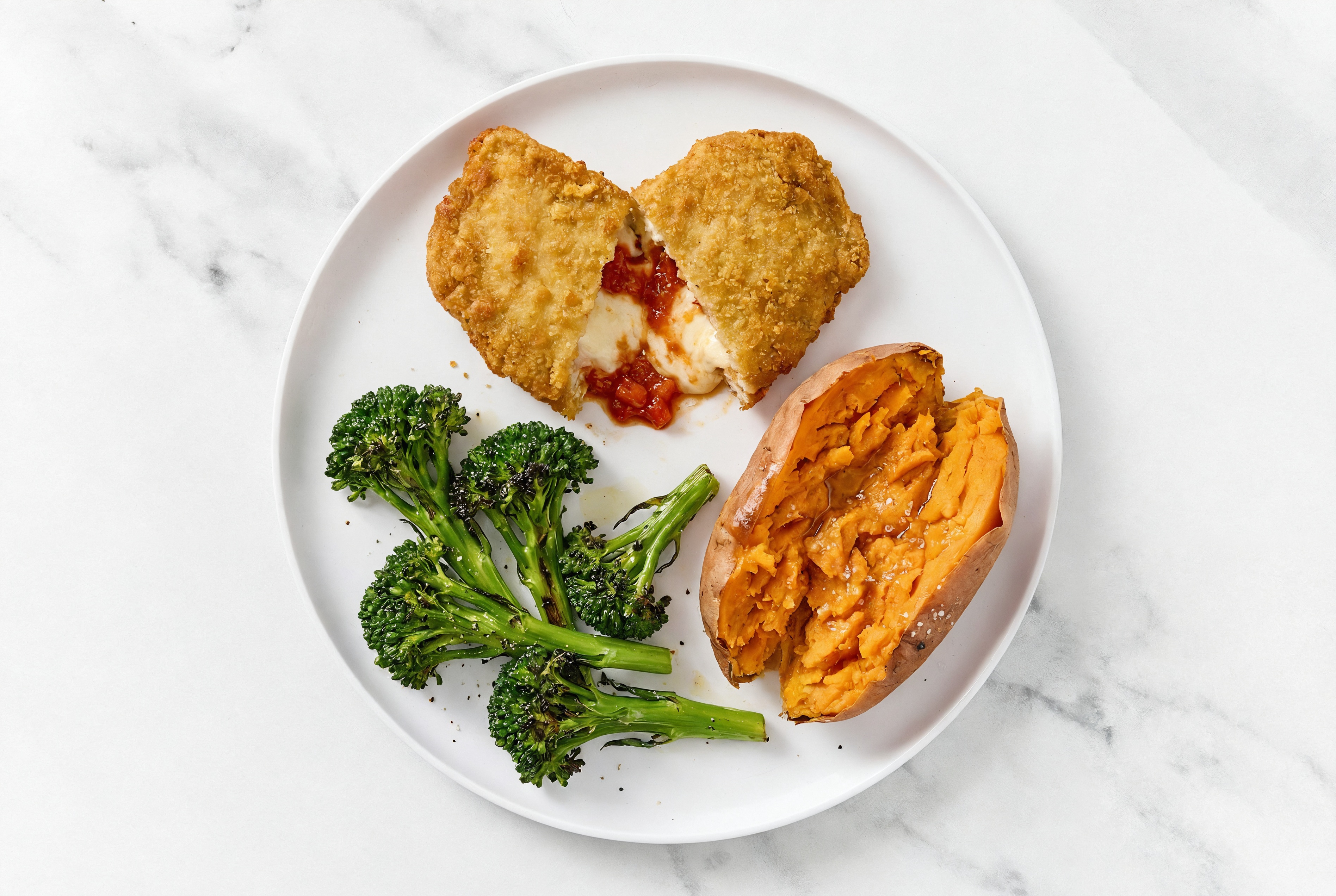 "Chicken" Parm with Baby Broccoli & Sweet Potato