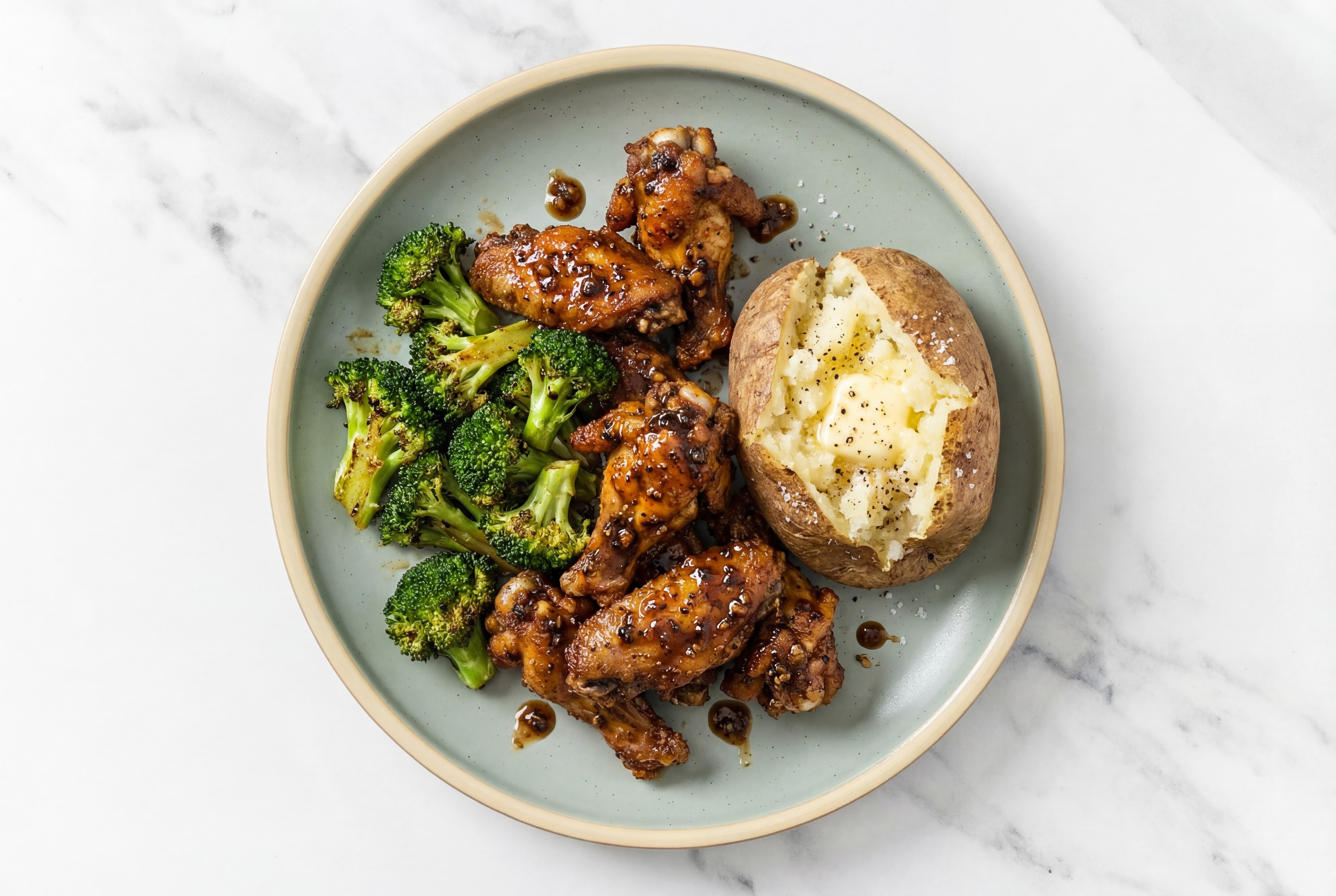 Black Pepper Chicken Wings + Steamed Broccoli Bunches