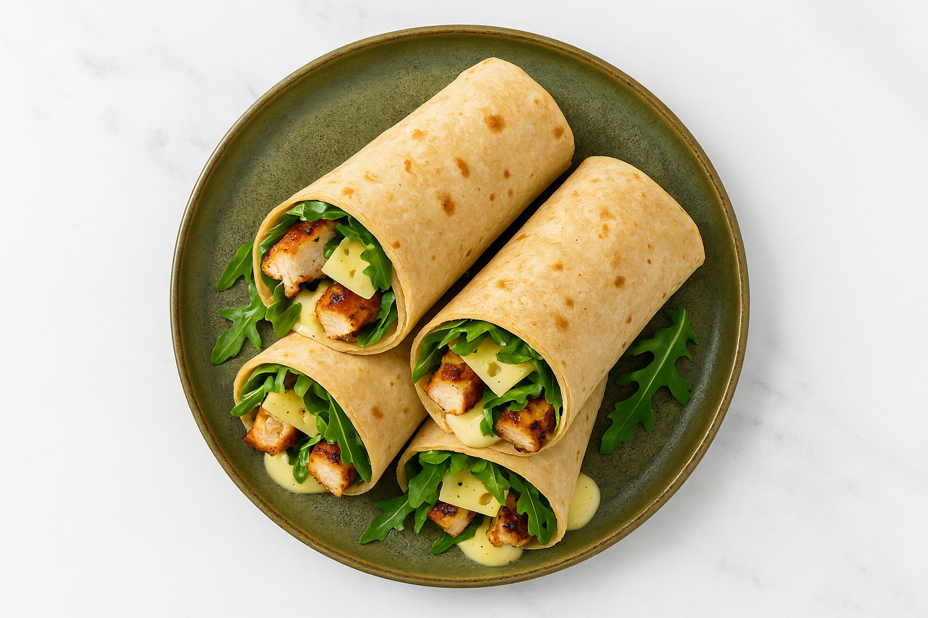 Herby Blackened Chicken + Swiss Tortilla Wraps with Arugula