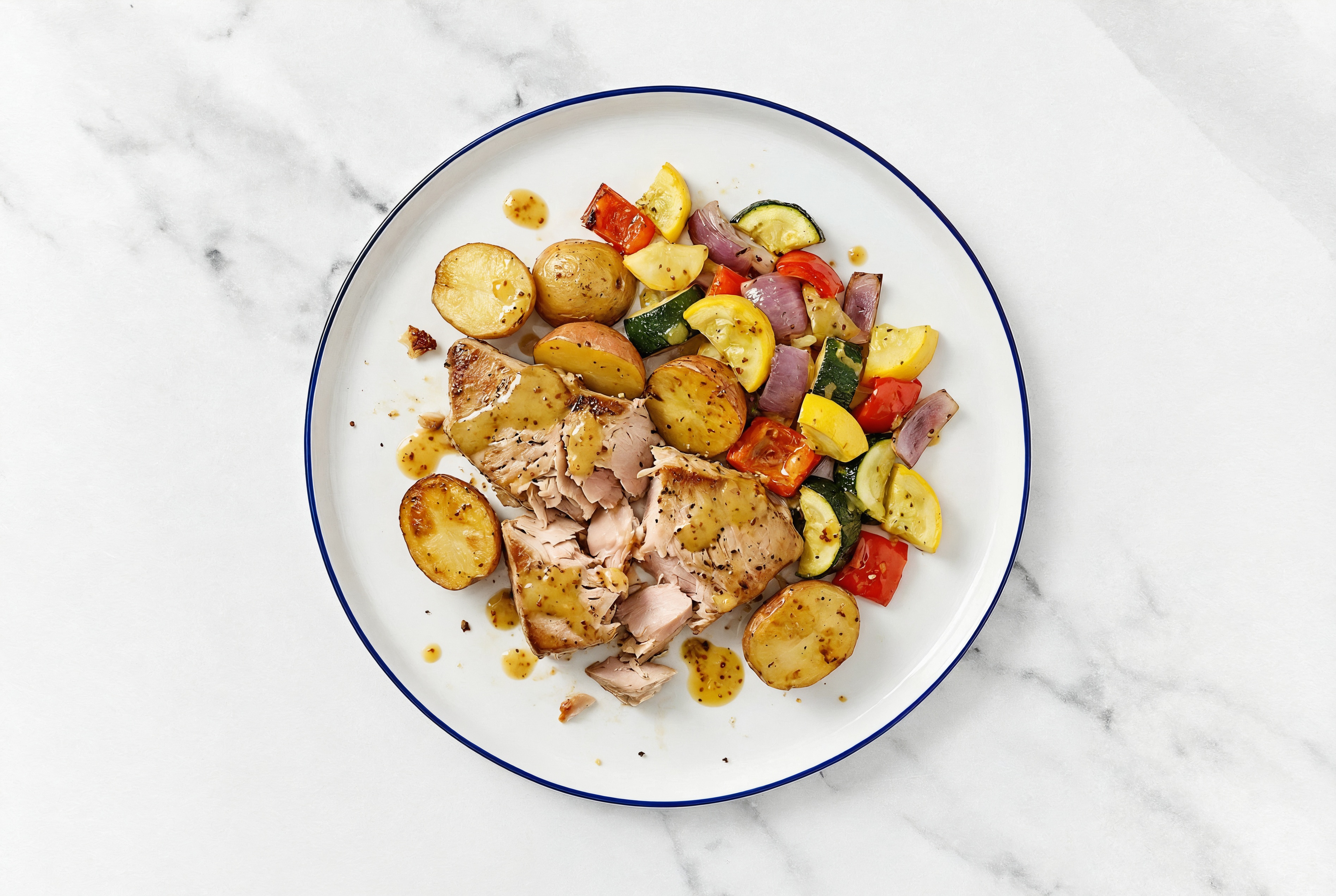 Sheet Pan Honey Mustard-Tuna with Potatoes & Squash