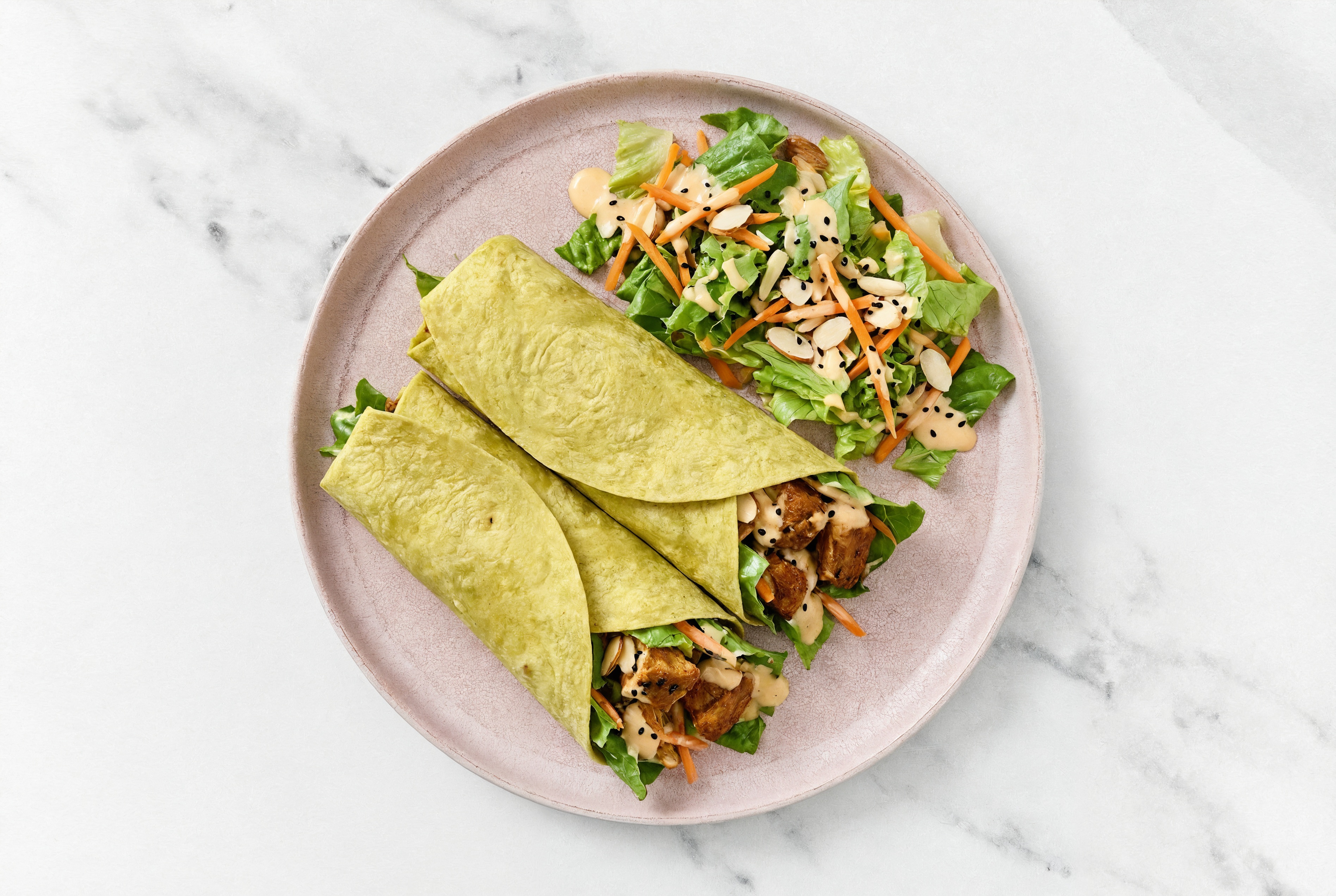 Tandoori Chicken Little Gem Salad Wrap with Spinach Tortilla