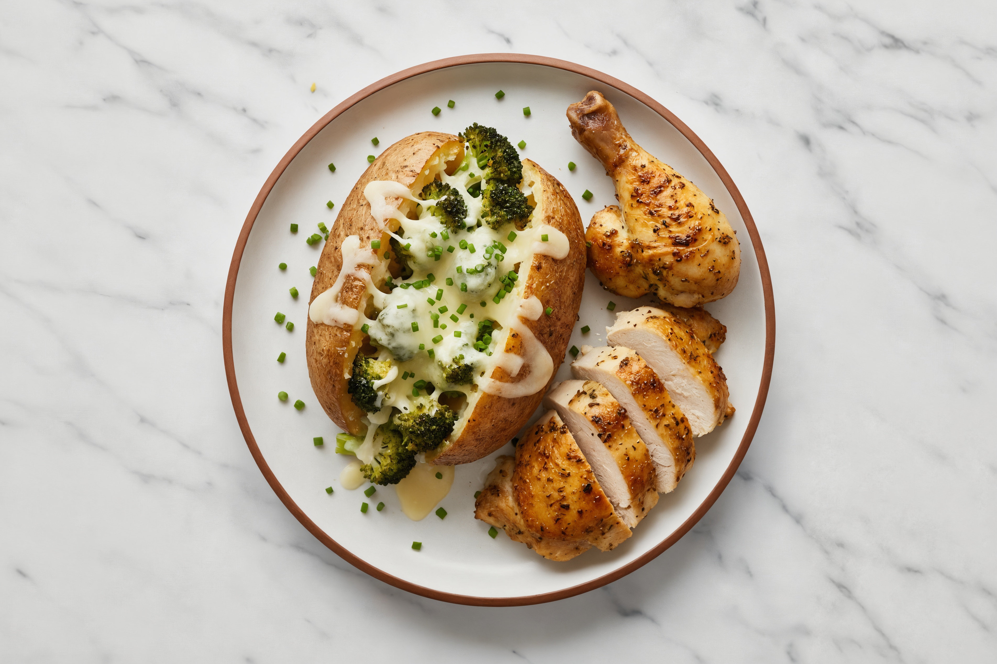 Lemon Pepper Chicken + Cheesy Loaded Potato with Broccoli Florets