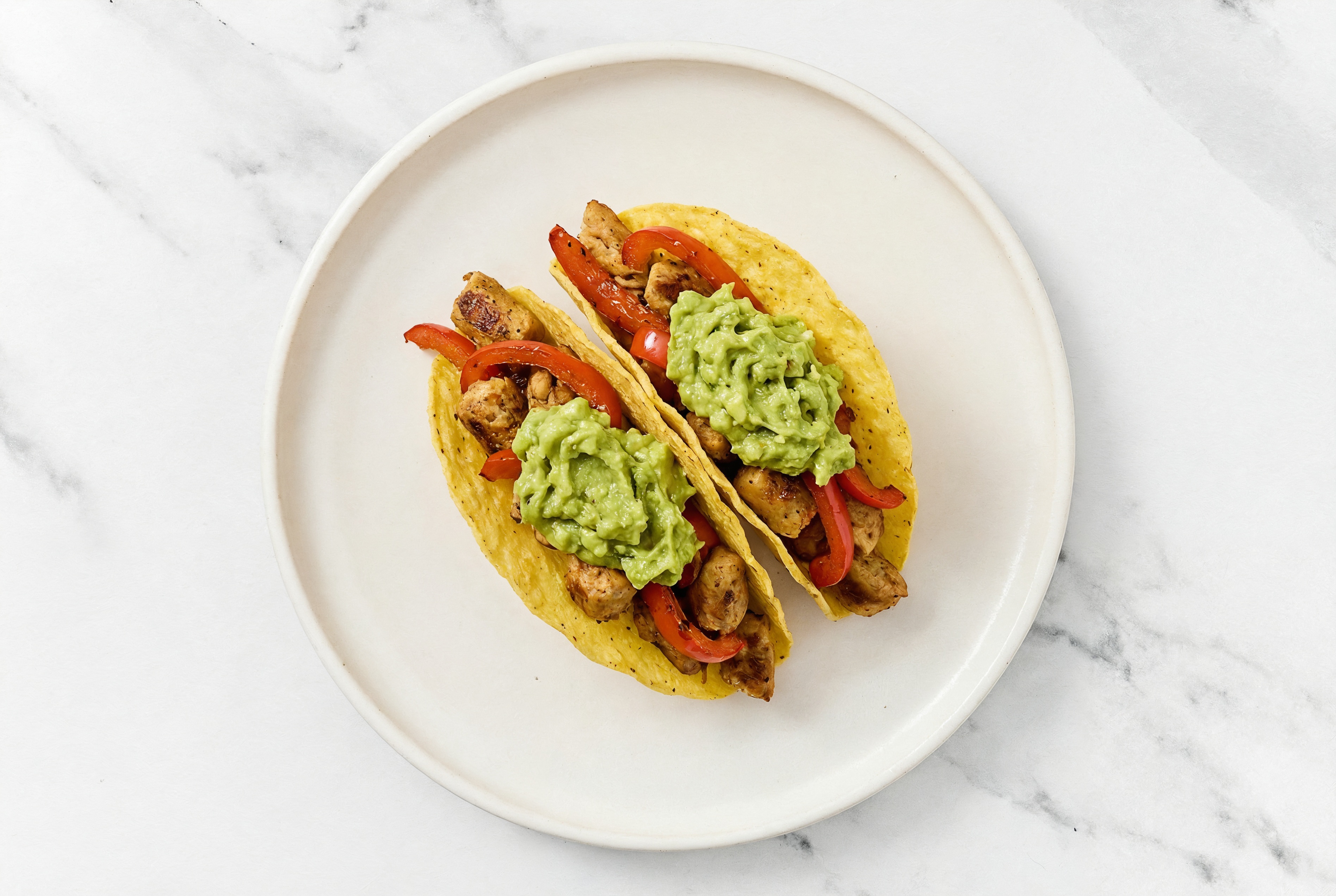 Chick'n + Guac Tacos with Red Bell Pepper