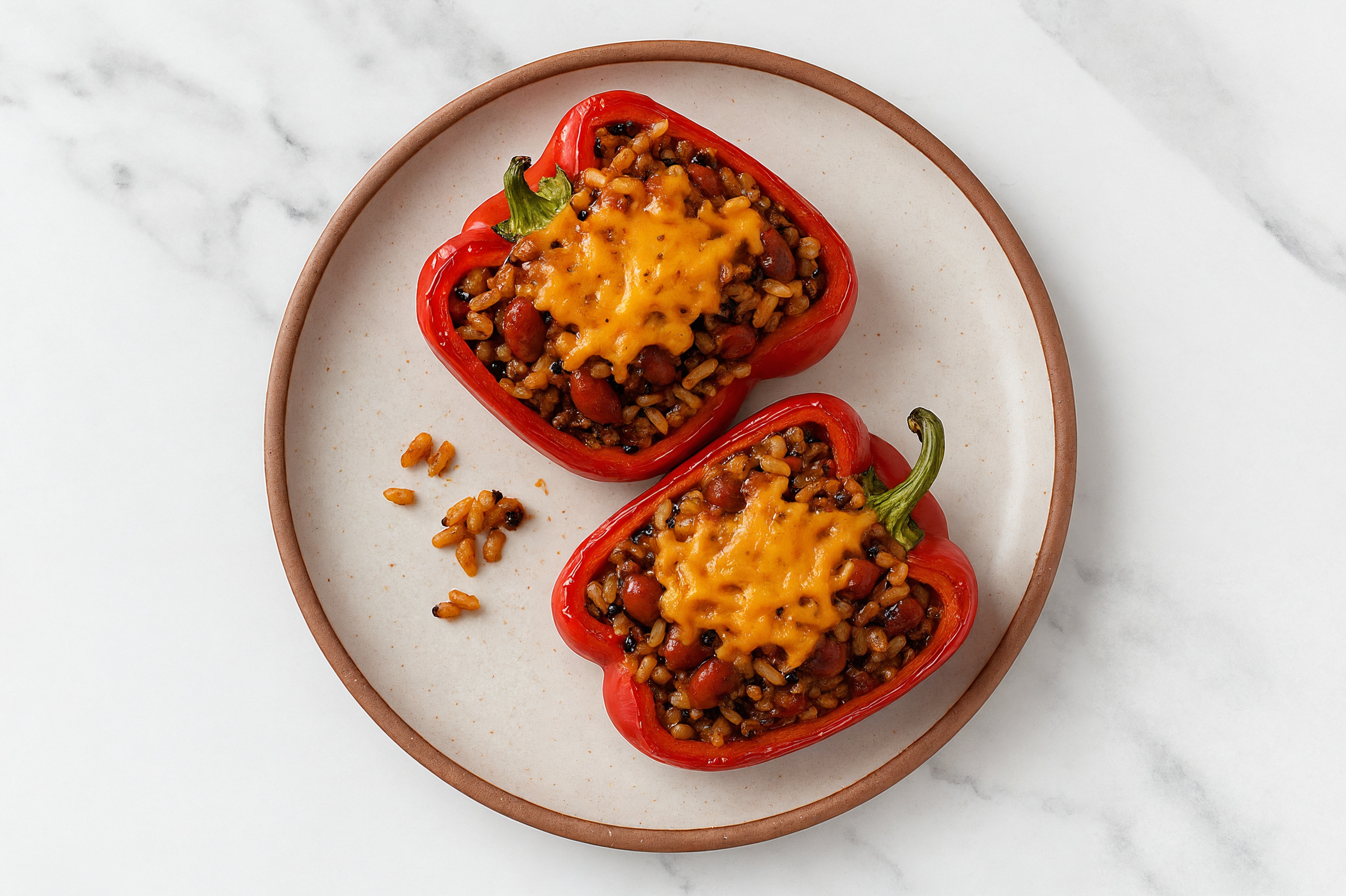 Cheesy Red Bean Stuffed Organic Peppers with Shredded Sharp Cheddar Cheese