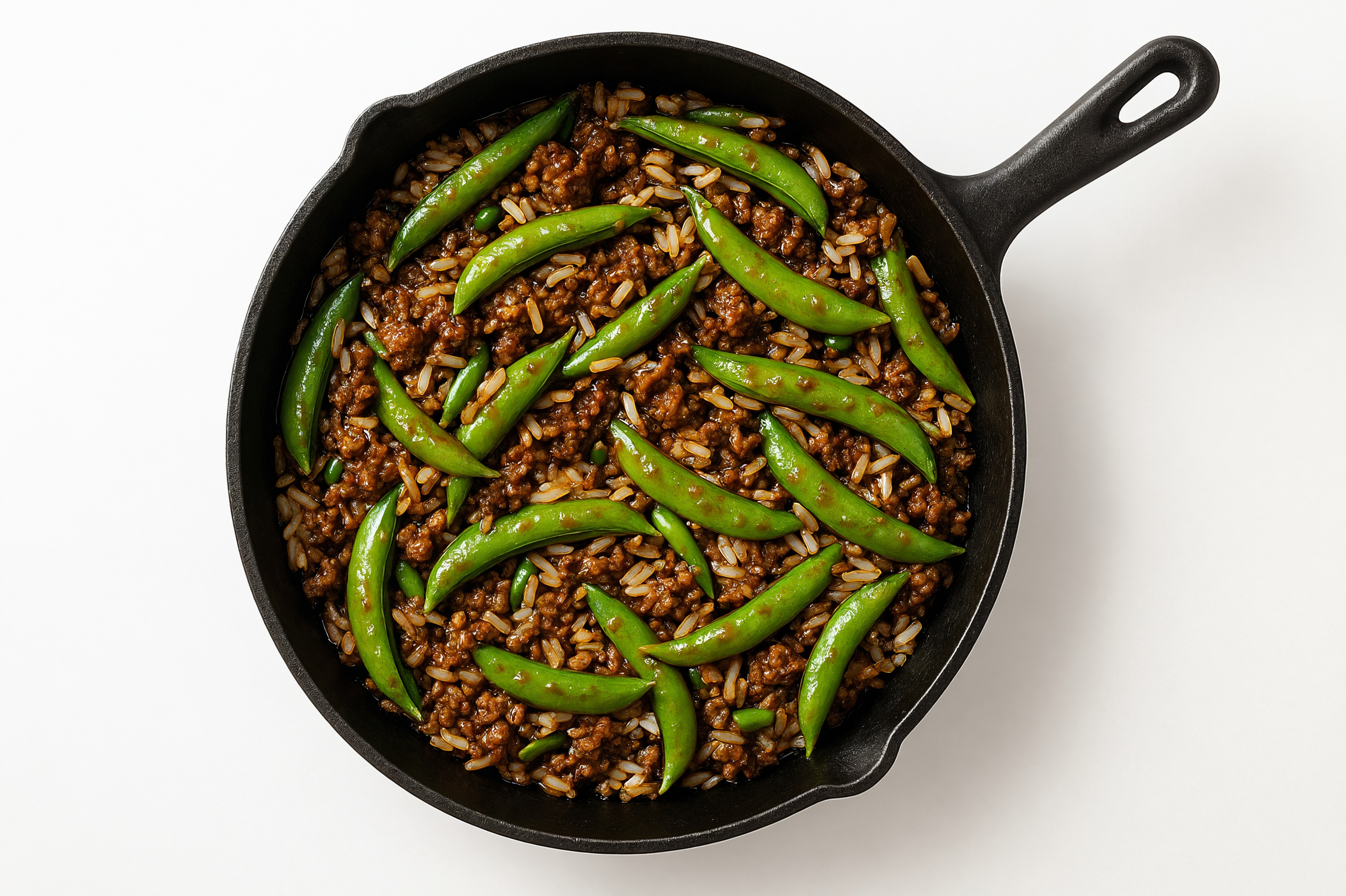 Teriyaki Pea Snap + Ground Beef Patties Stir-Fry